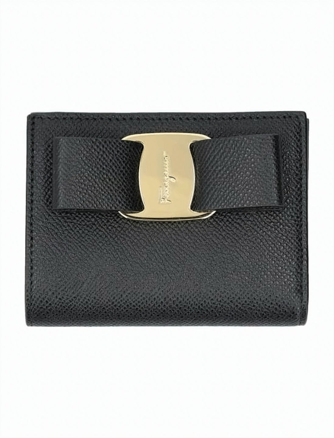 Textured Leather Wallet with Bow Detail
