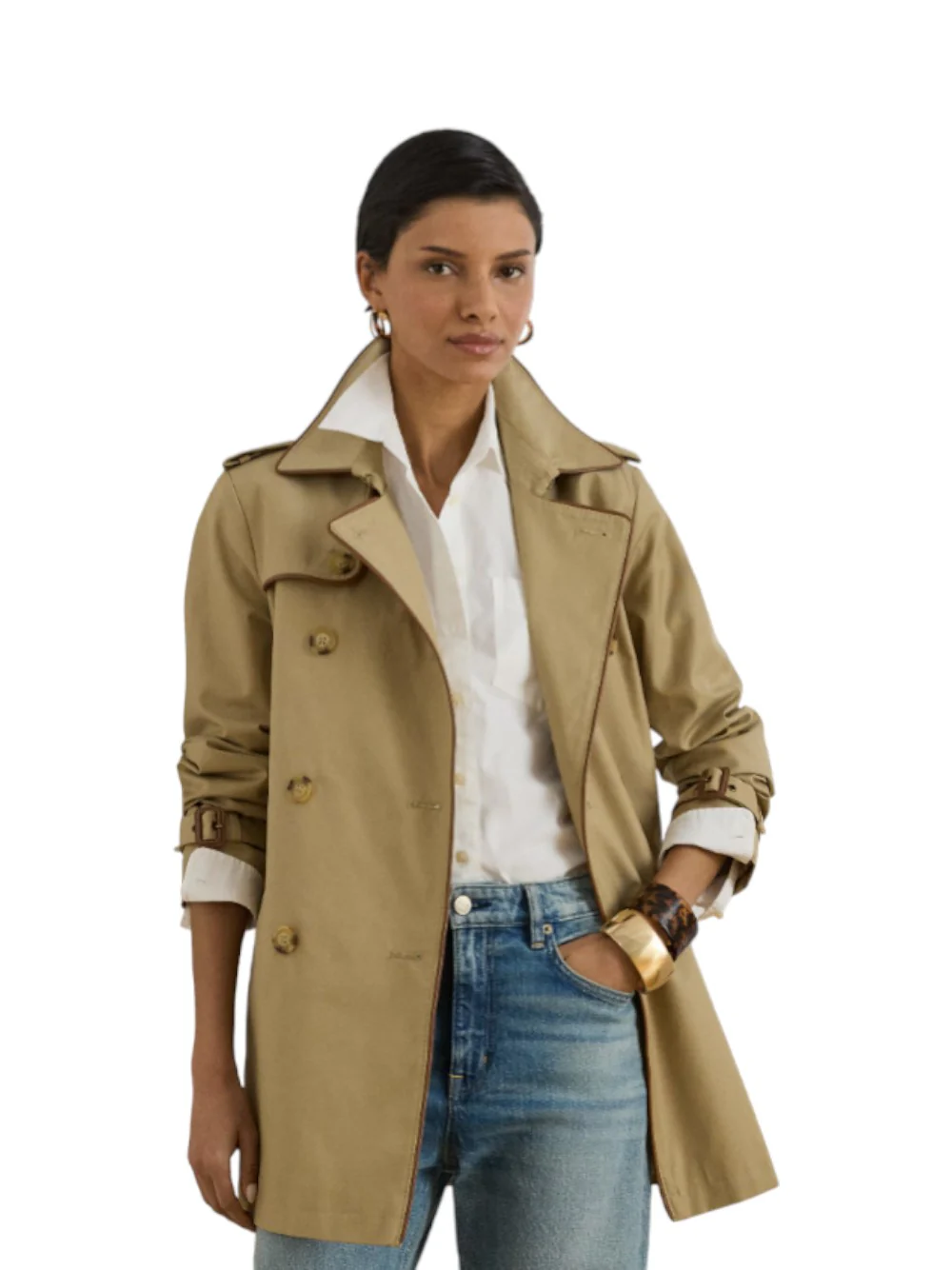Light Beige Double Breasted Lined Trench