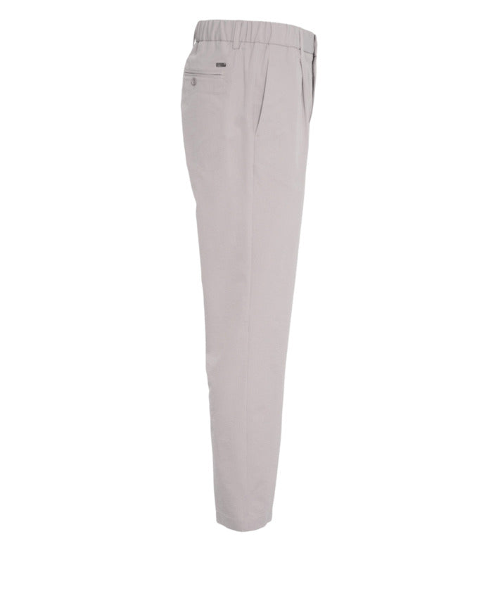 Technical Stretch Seersucker Trousers With Drawstring Waist And Pleats