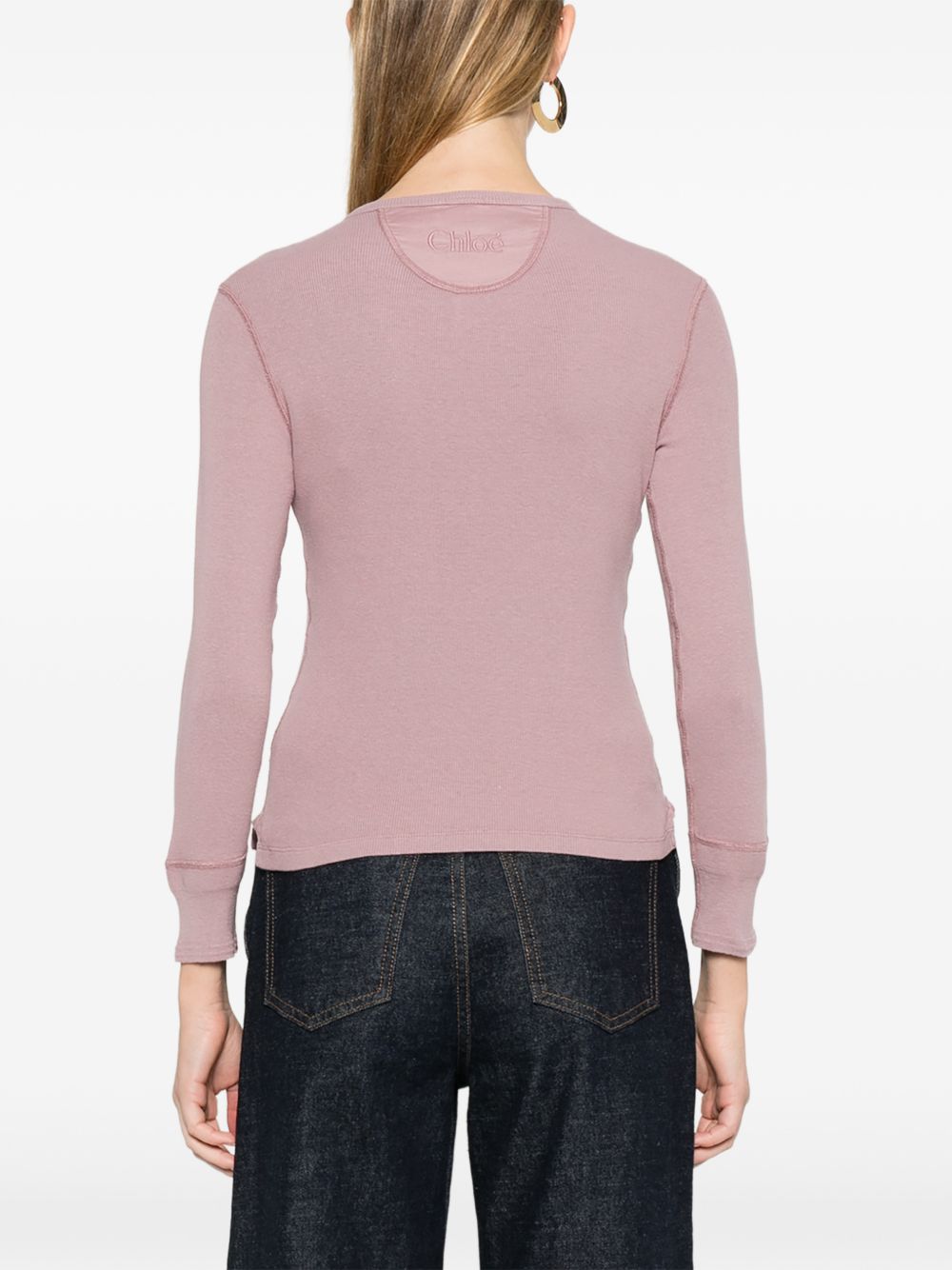 Soft Ribbed Long-Sleeve Top With Button Placket