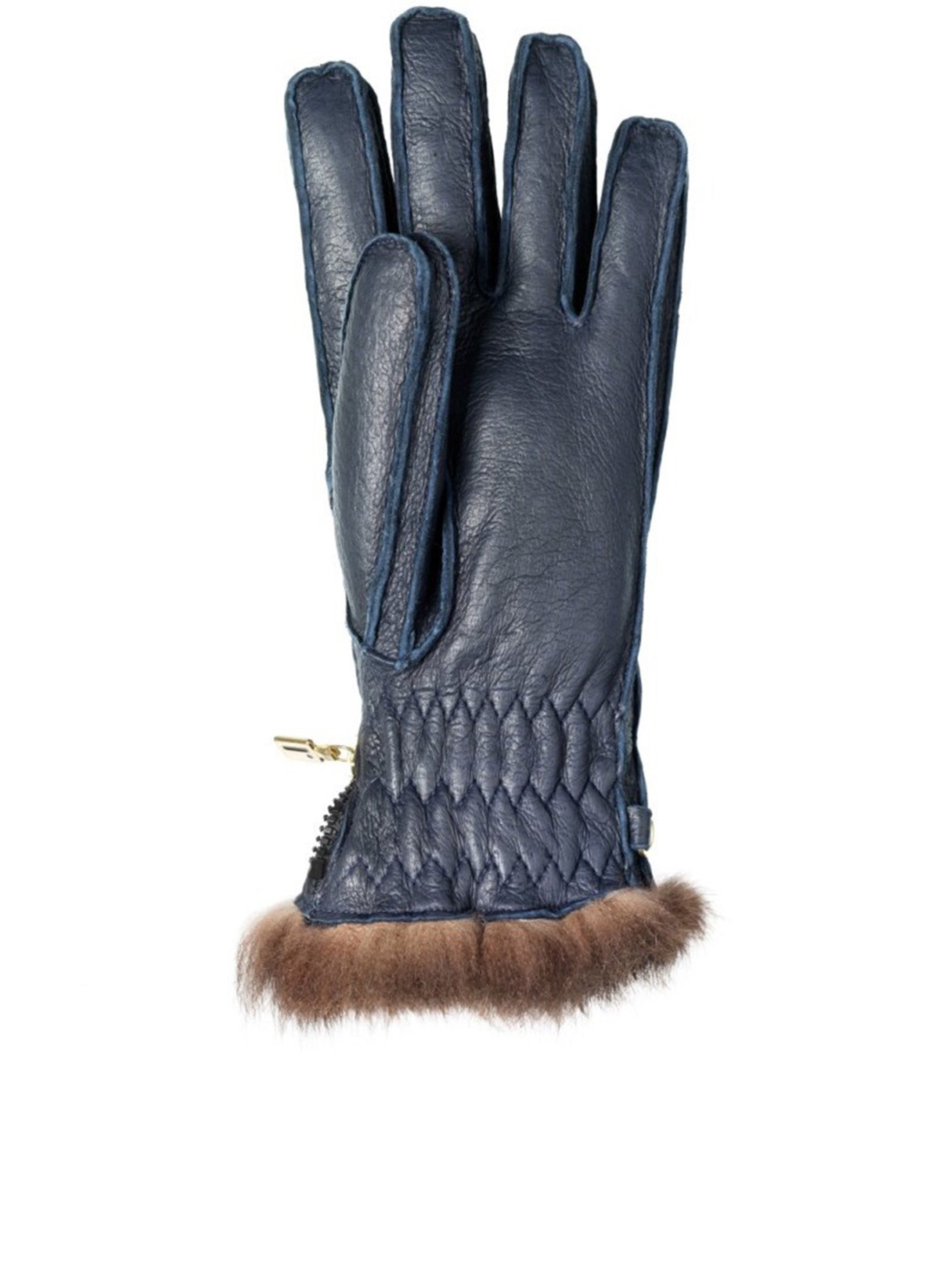 Peccary Opossuy Quilted Fur-Trim Gloves