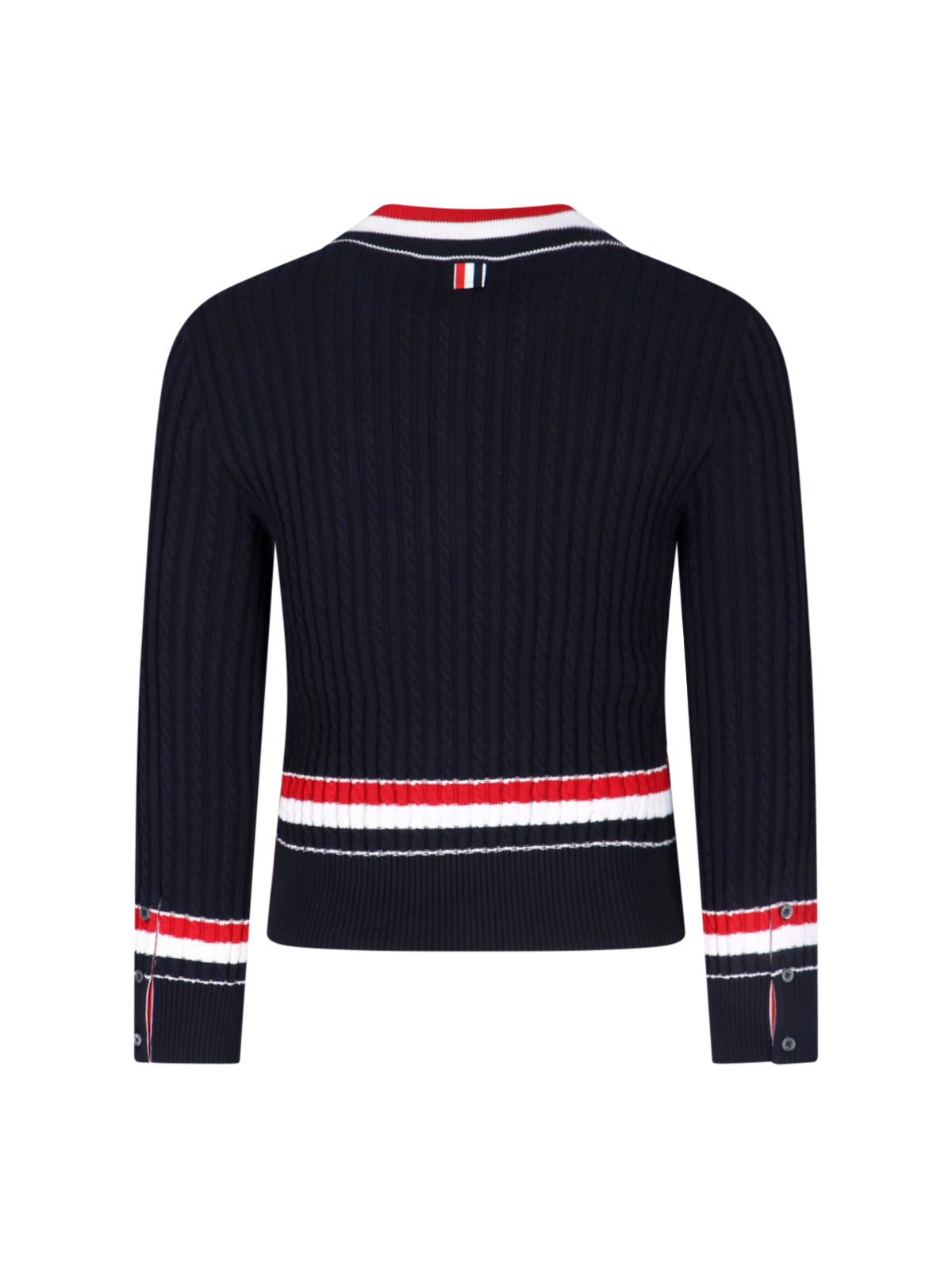 Navy Ribbed Cotton V-Neck Sweater