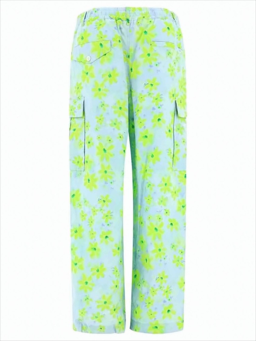 Relaxed Fit Light Blue Floral Print Pants