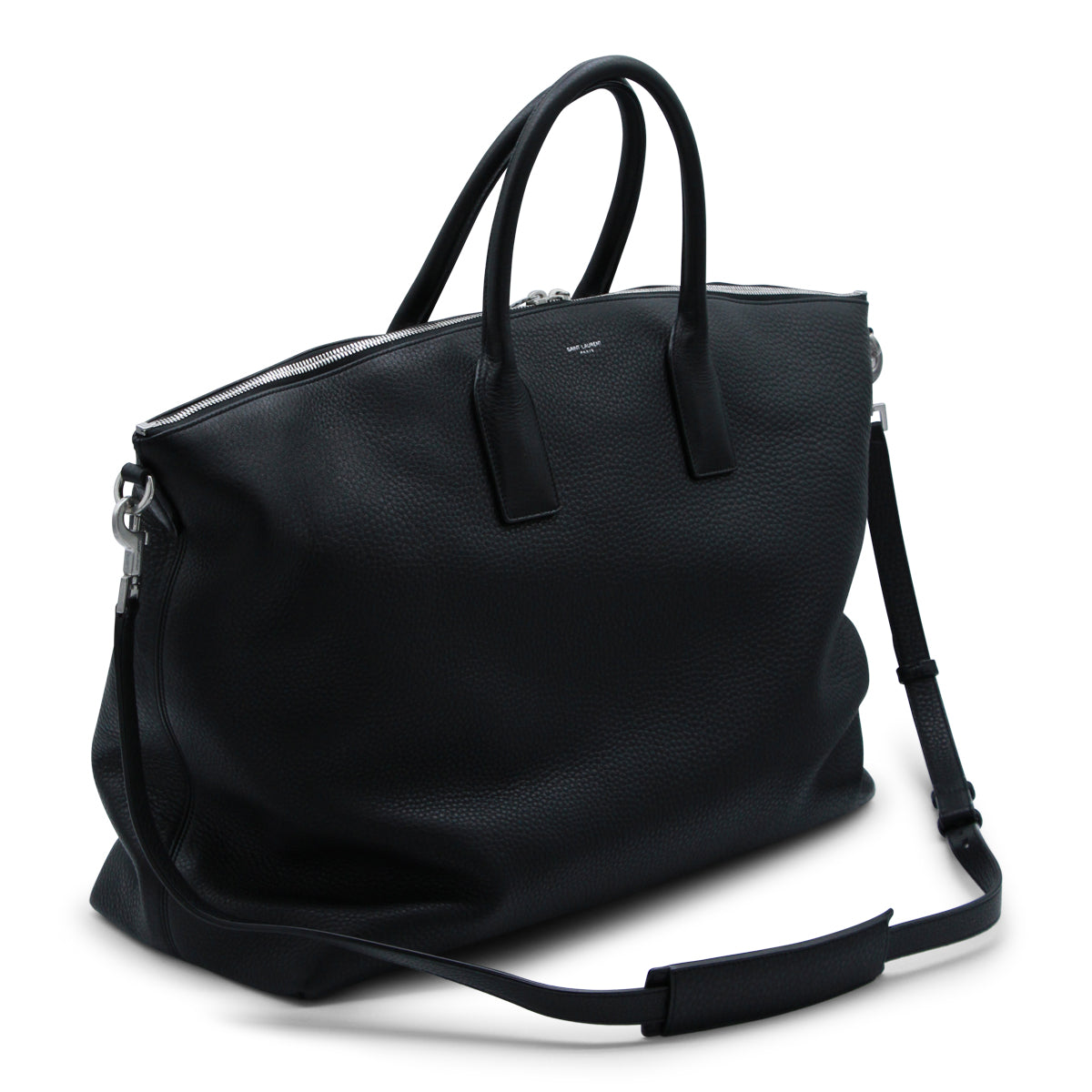 Black Leather Top Handle Bag With Logo