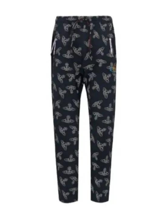 Tapered Jogger Pants with Repeating Emblem Pattern