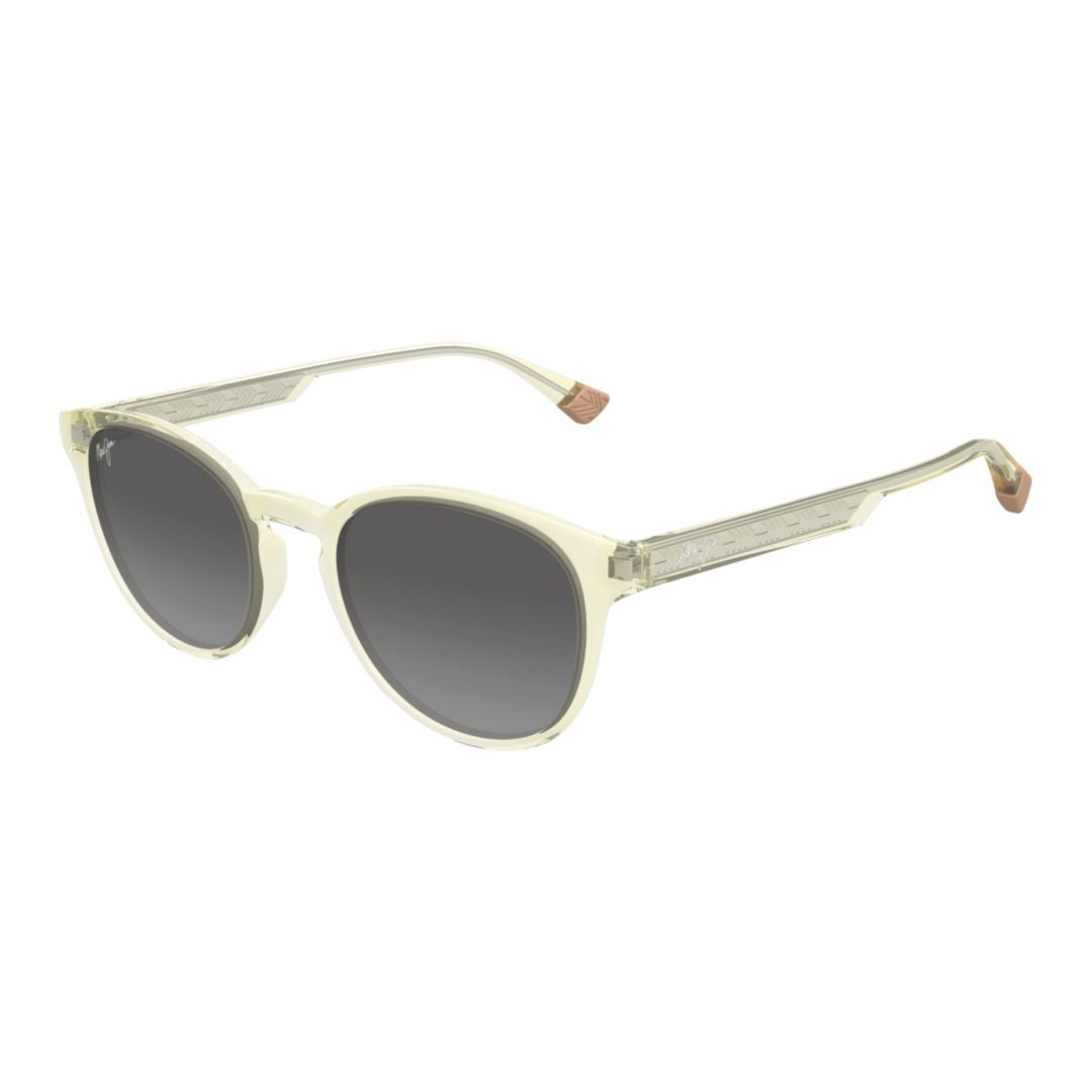 Hiehie Translucent Light Beige Sunglasses with Geometric Pattern Temples