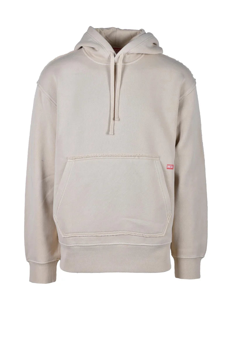 Beige Hooded Sweatshirt with Kangaroo Pocket
