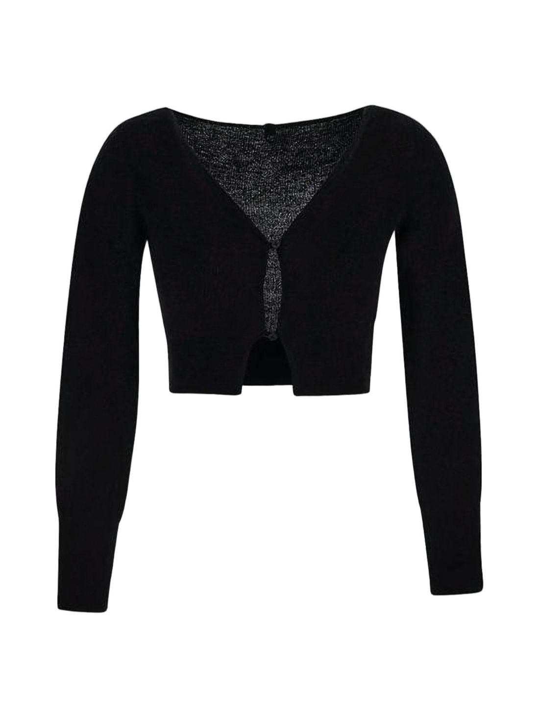 Cropped Cardigan with Deep V-Neckline and Button Closure