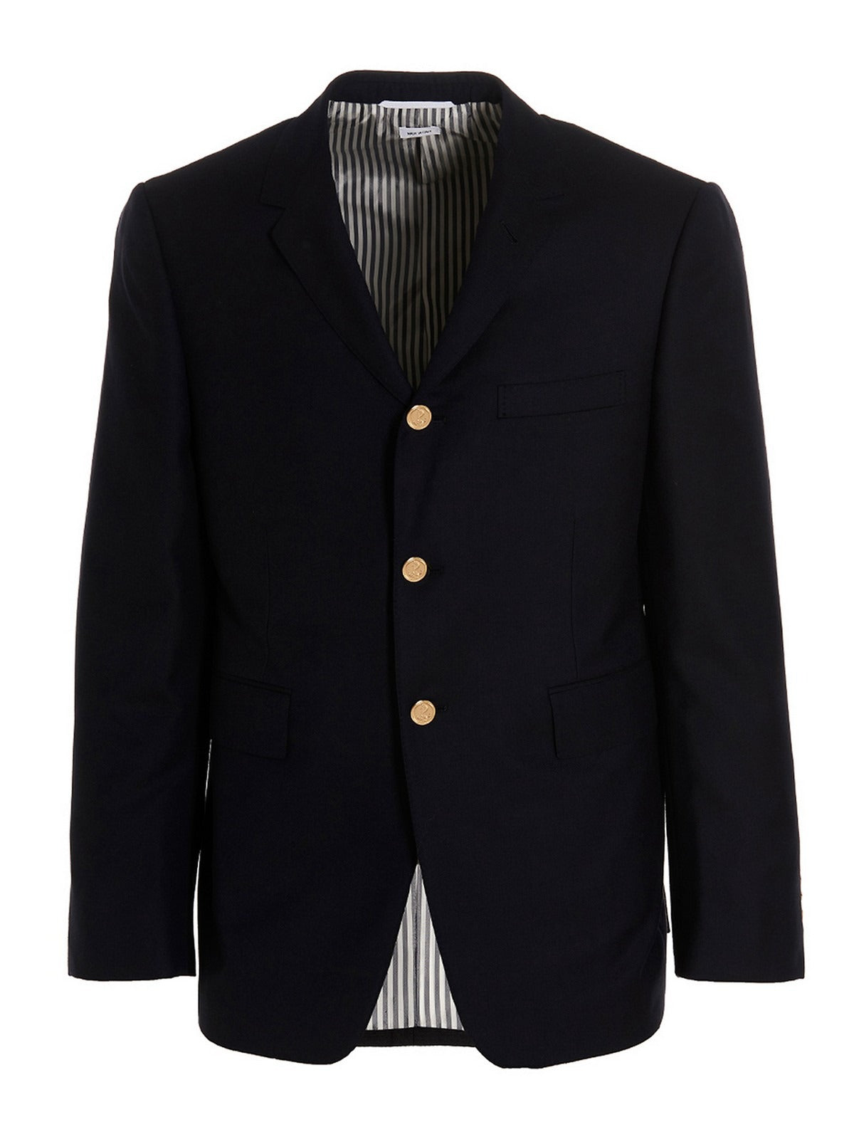 Tailored Wool Suit Set with Notch Lapel and Striped Lining