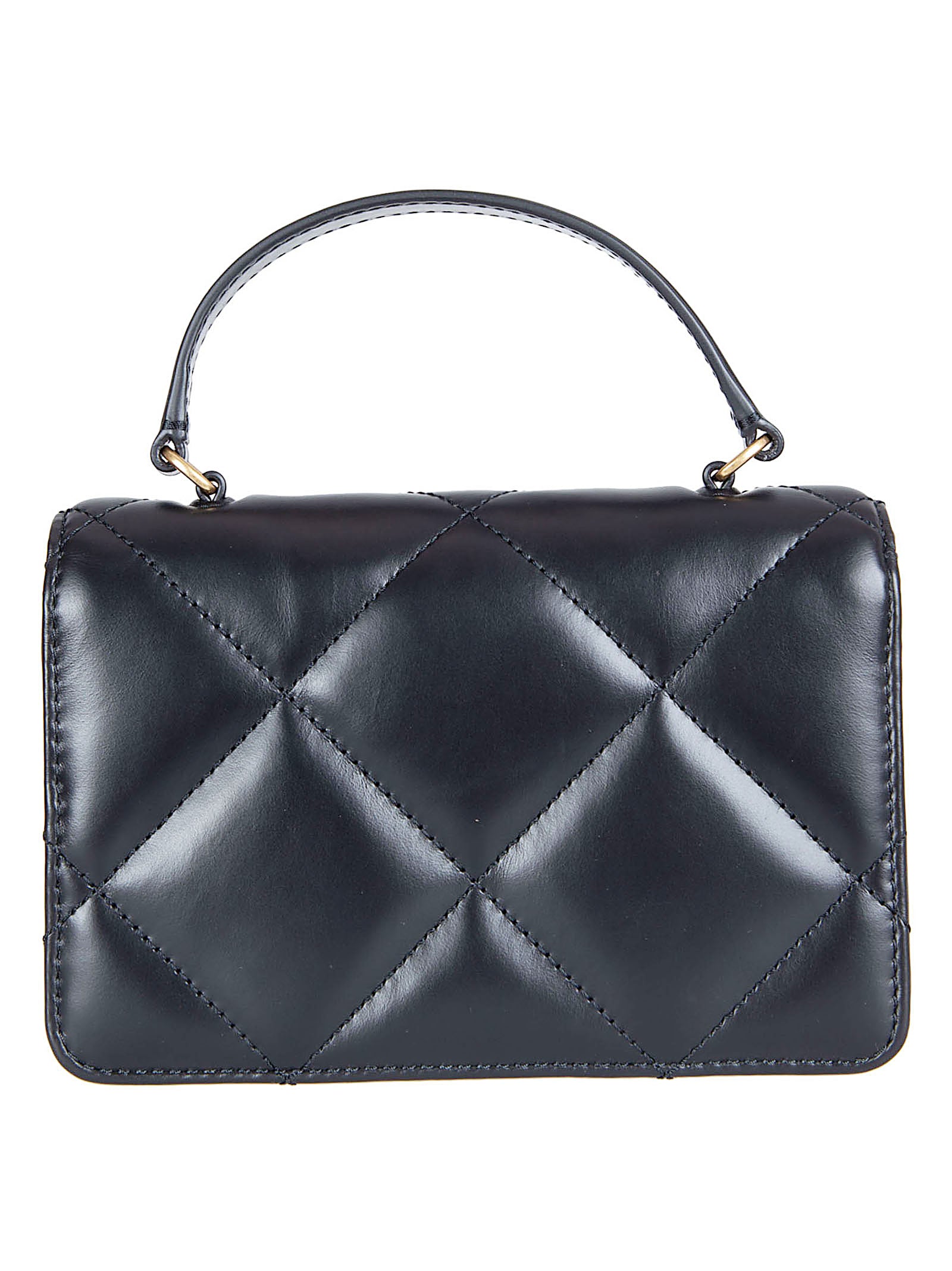 Compact Black Handbag with Quilted Diamond Pattern