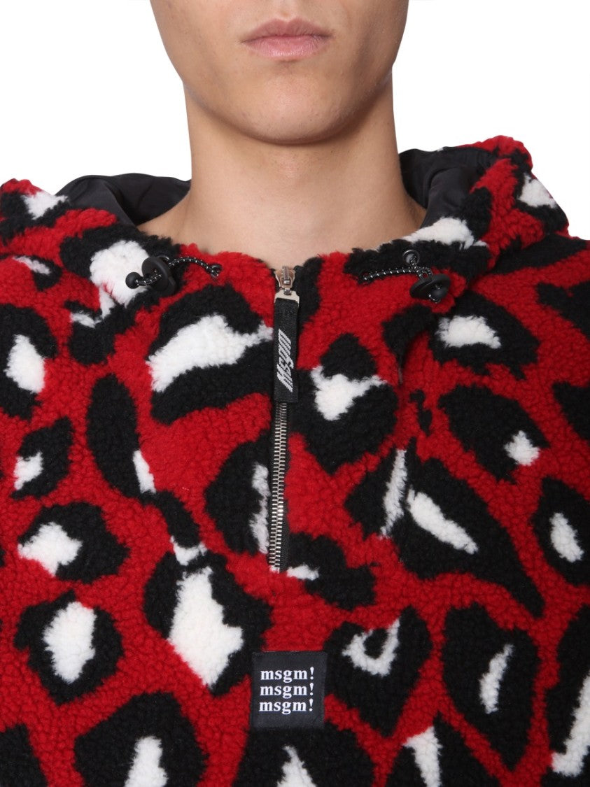 Abstract Leopard Print Oversized Shearling Jacket