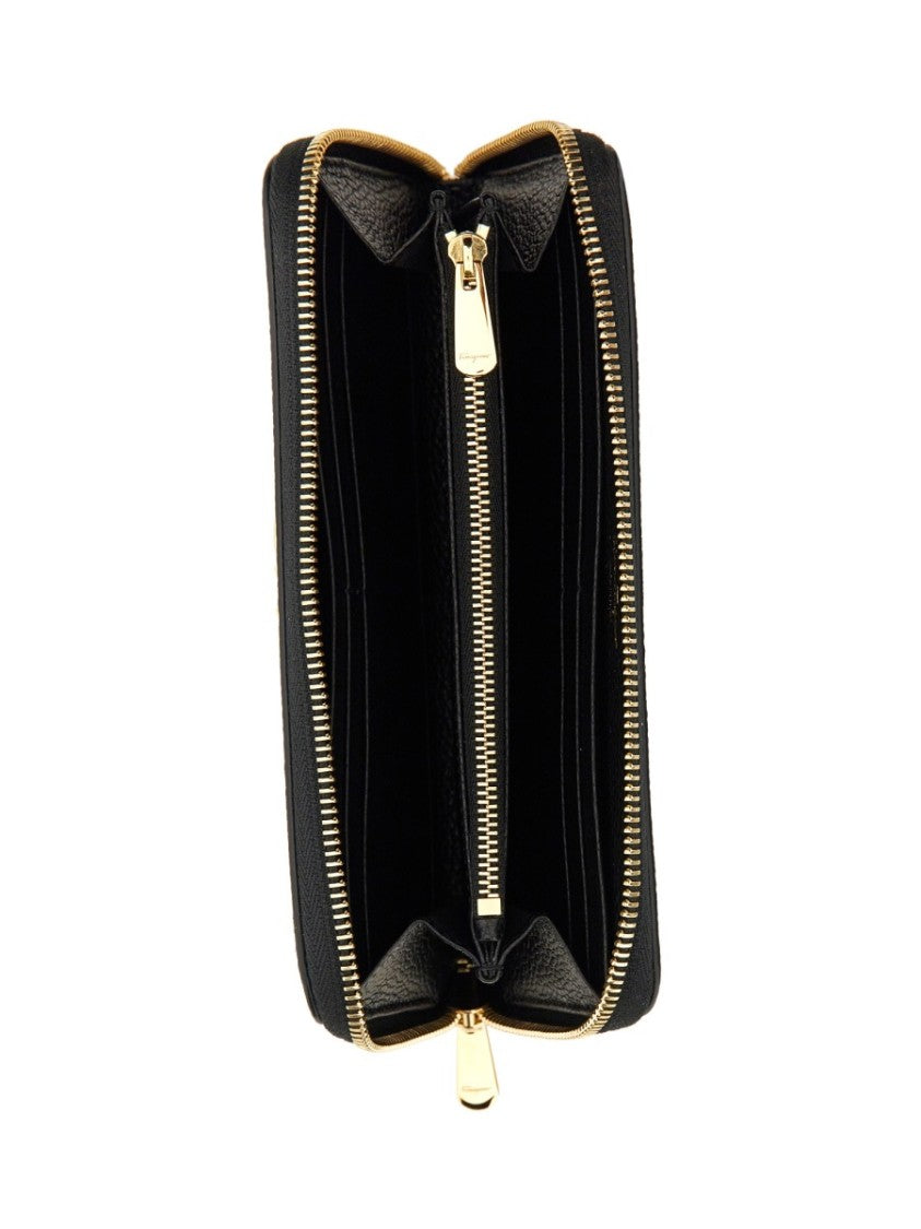 Textured Black Calfskin Gancini Wallet