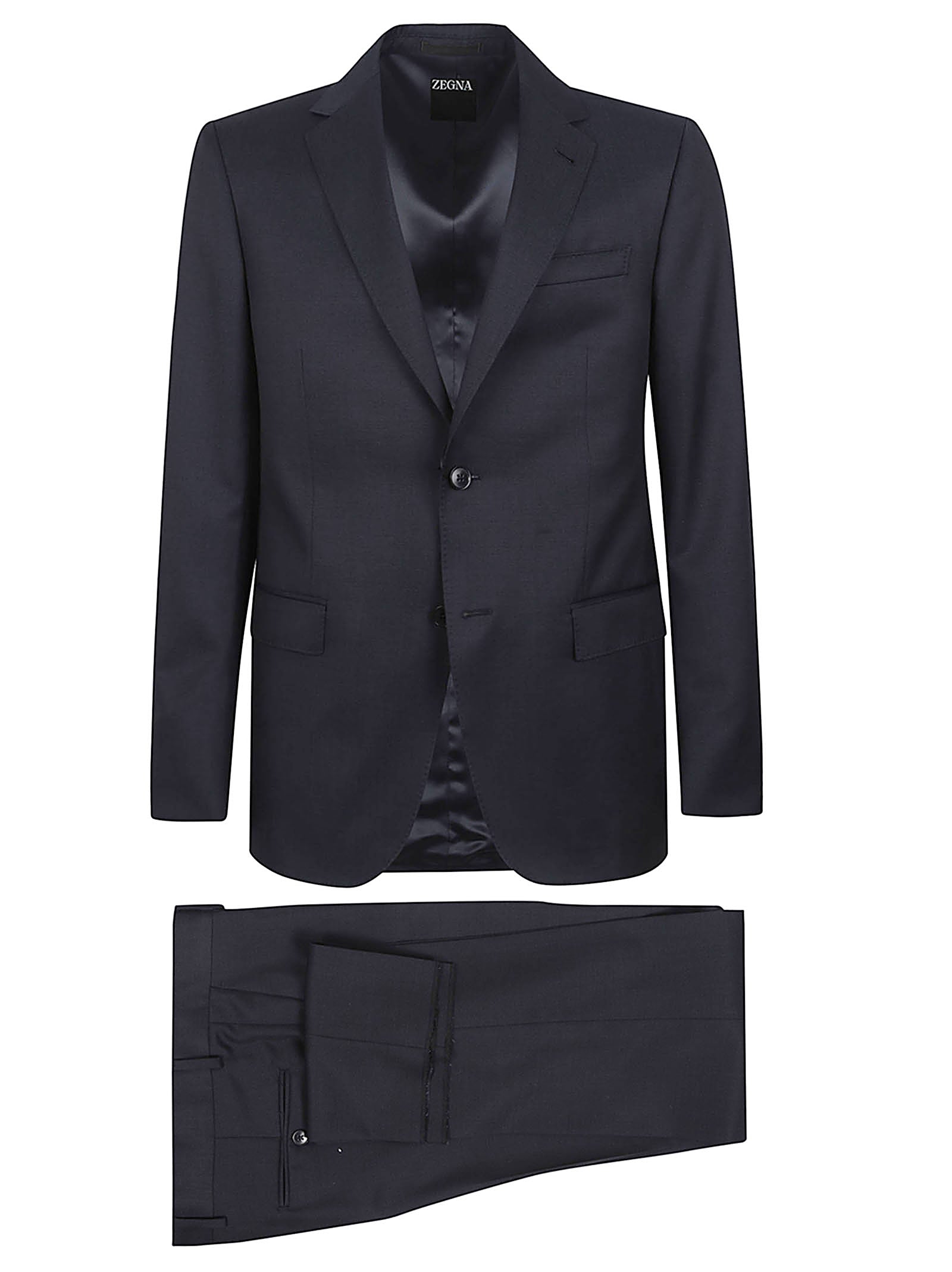Tailored Black Wool Suit with Notch Lapels and Flap Pockets