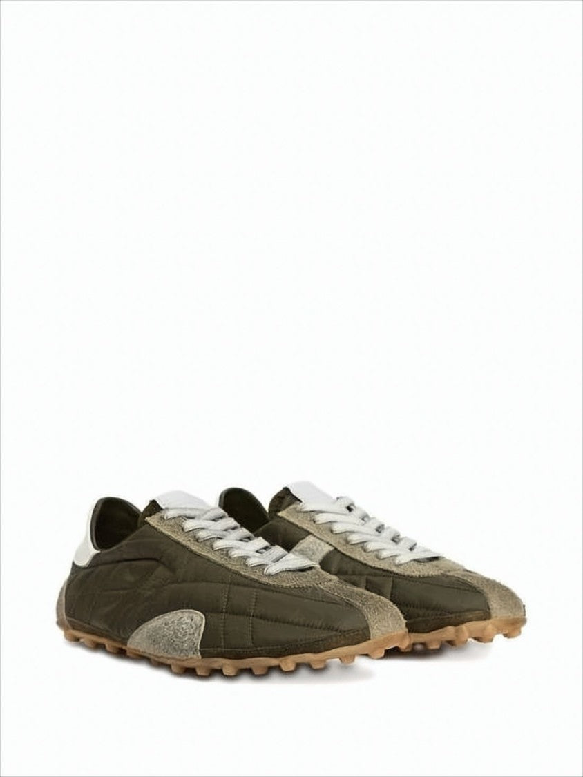 Quilted Polyester And Suede Sneakers With Textured Sole