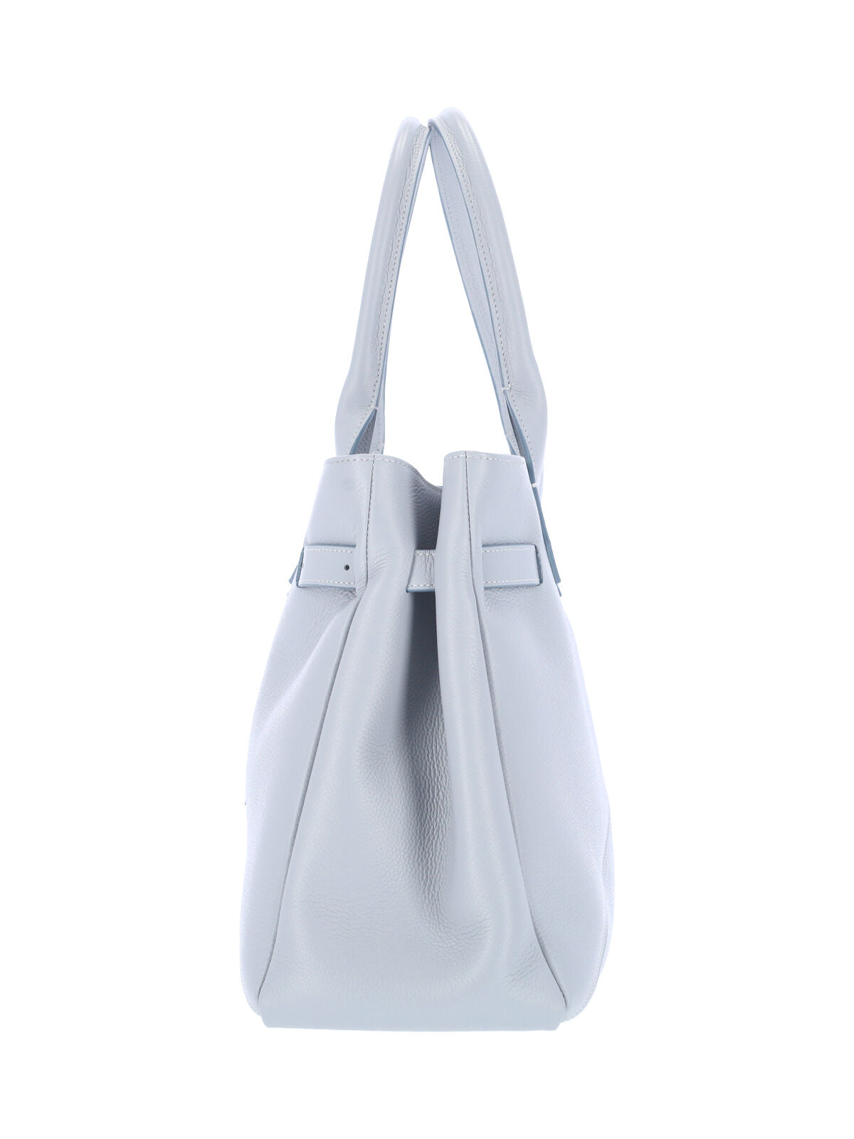Structured Light Blue Calf Leather Tote With Adjustable Buckle