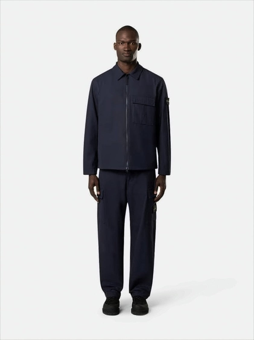 Navy Cotton Jacket with Front Zipper Closure
