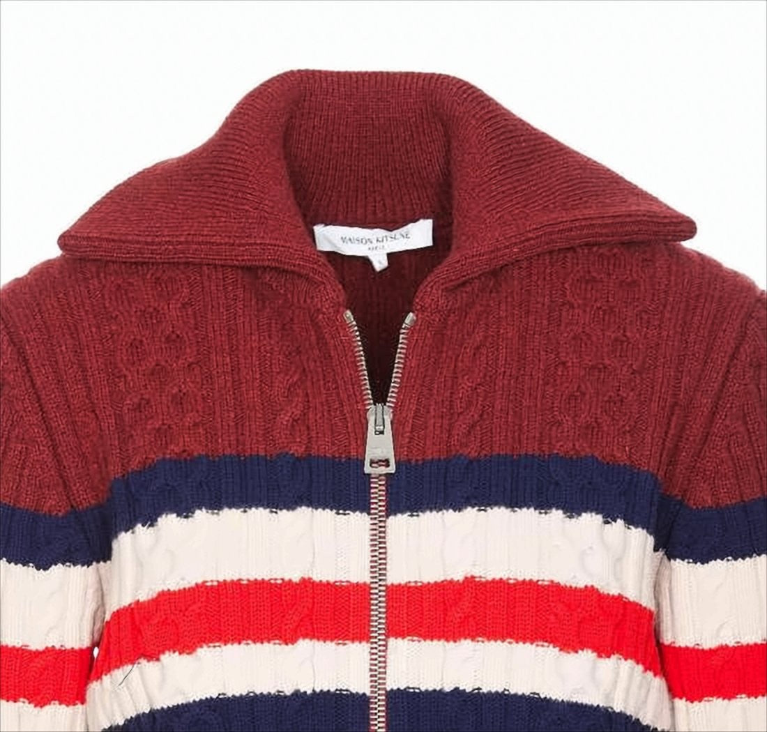 Cable Knit Cardigan With Color-Block Design