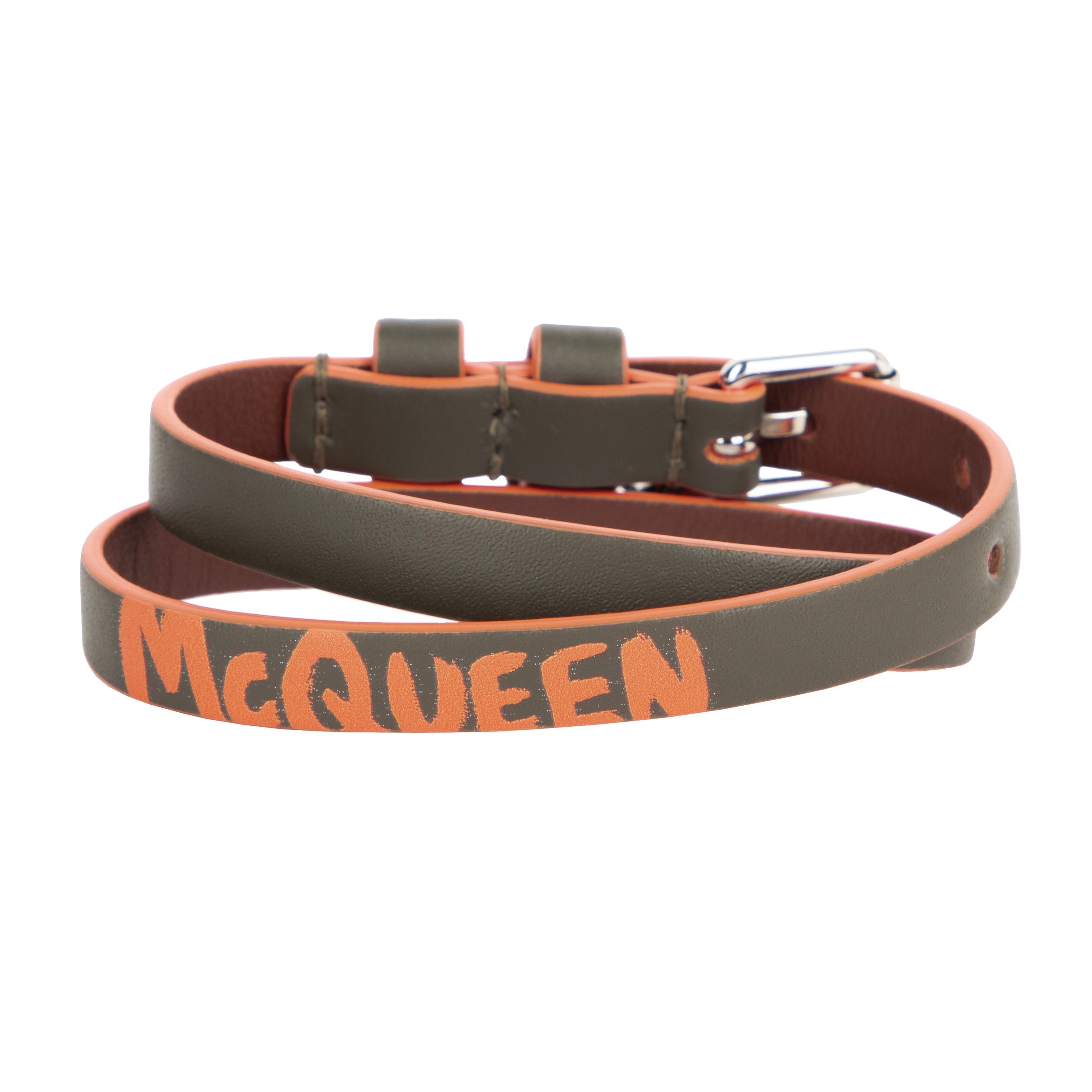 Graffiti Skull Leather Wrap Bracelet In Green