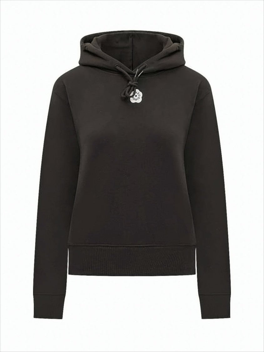 Cropped Cotton Hoodie With Drawstring Hood And Logo Detailing