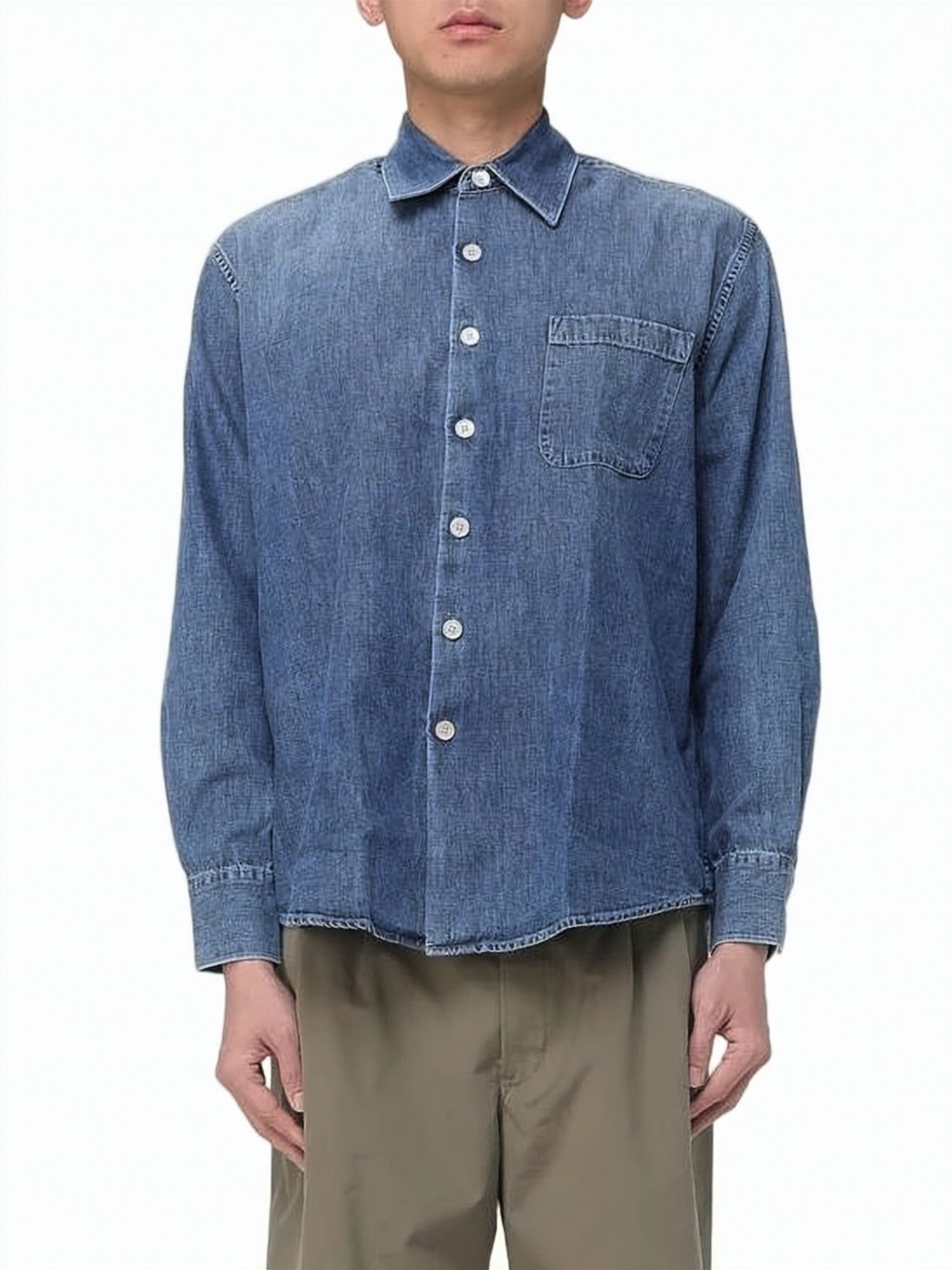 Denim Long Sleeve Shirt with Classic Collar