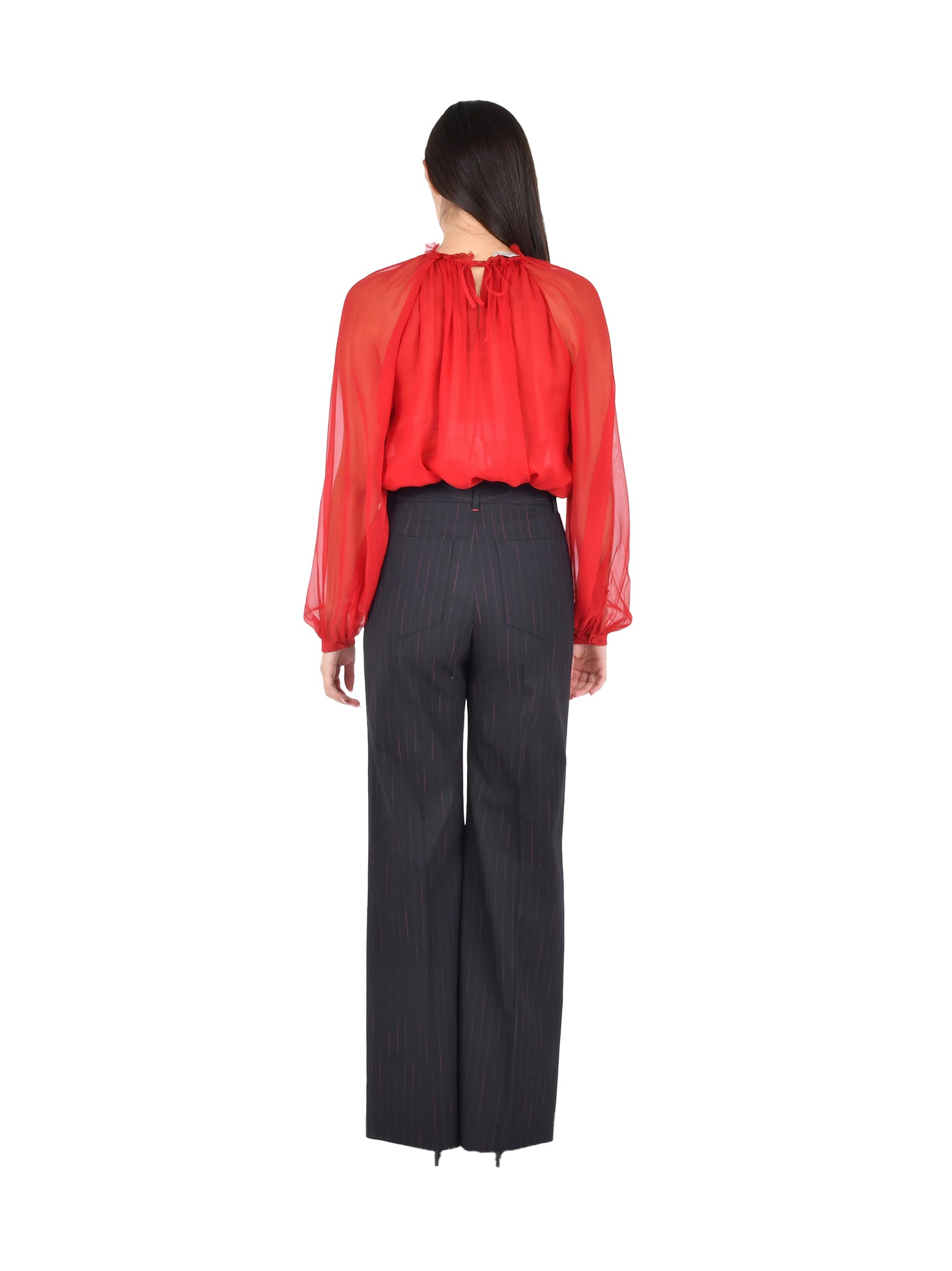 Silk Chiffon Blouse With Gathered Neckline