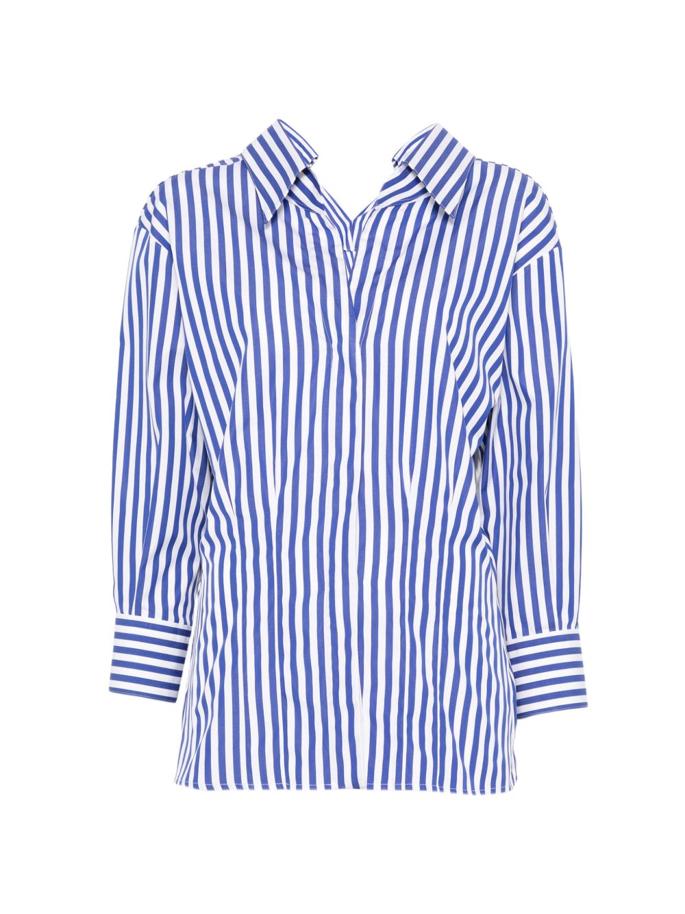 Vertical Blue and White Stripe Off-Shoulder Shirt