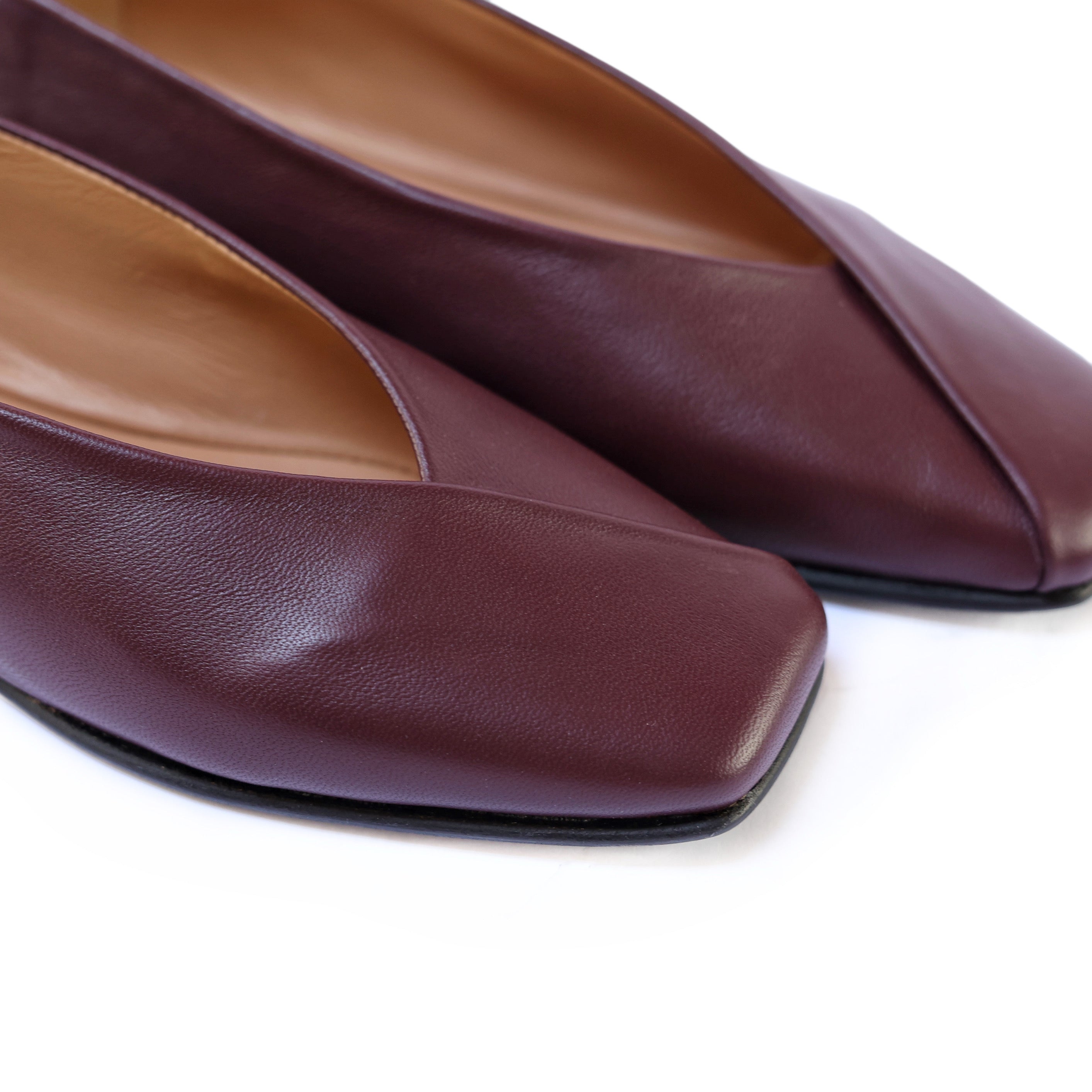 Burgundy Nappa Leather Ballerinas with Square Toe Design