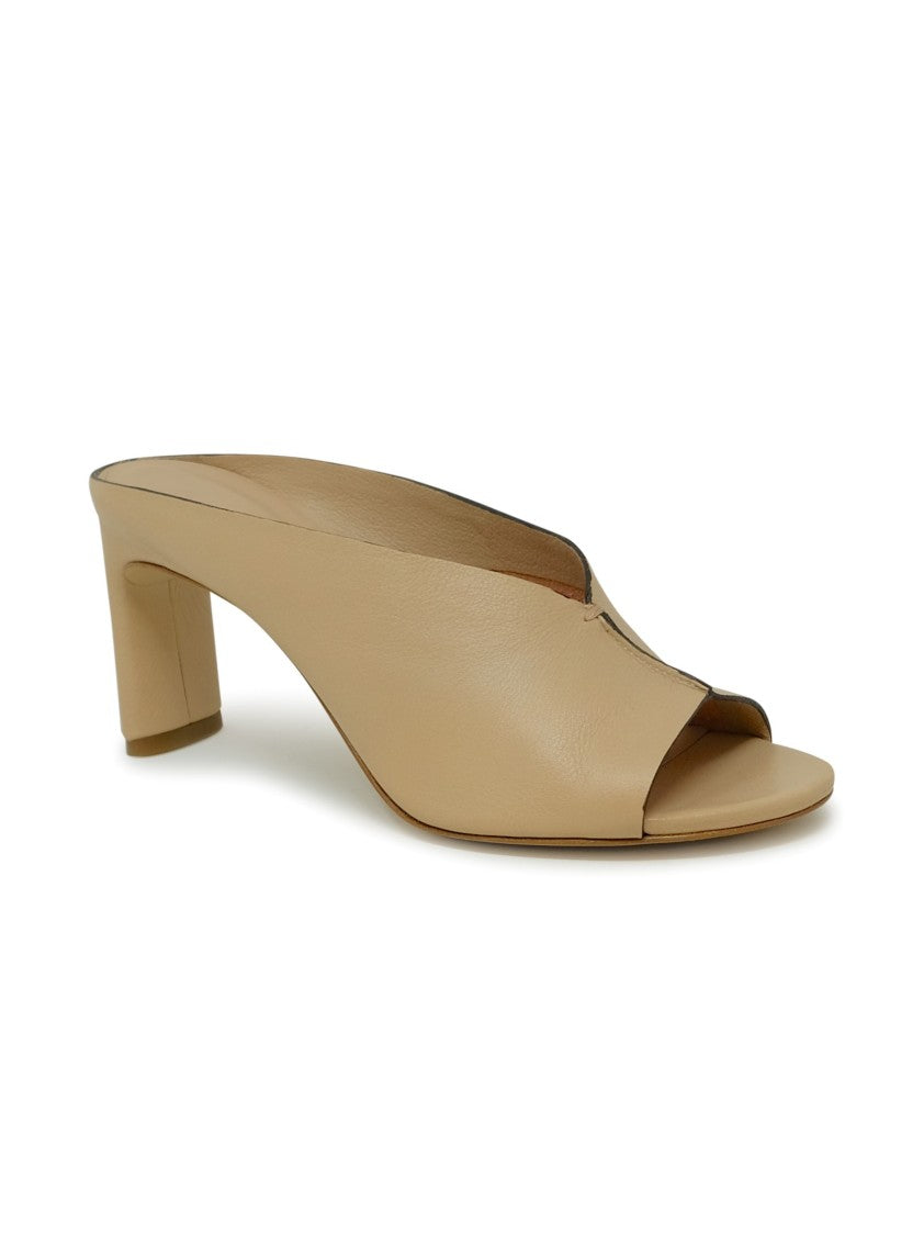 Beige Leather Sabot Sandals