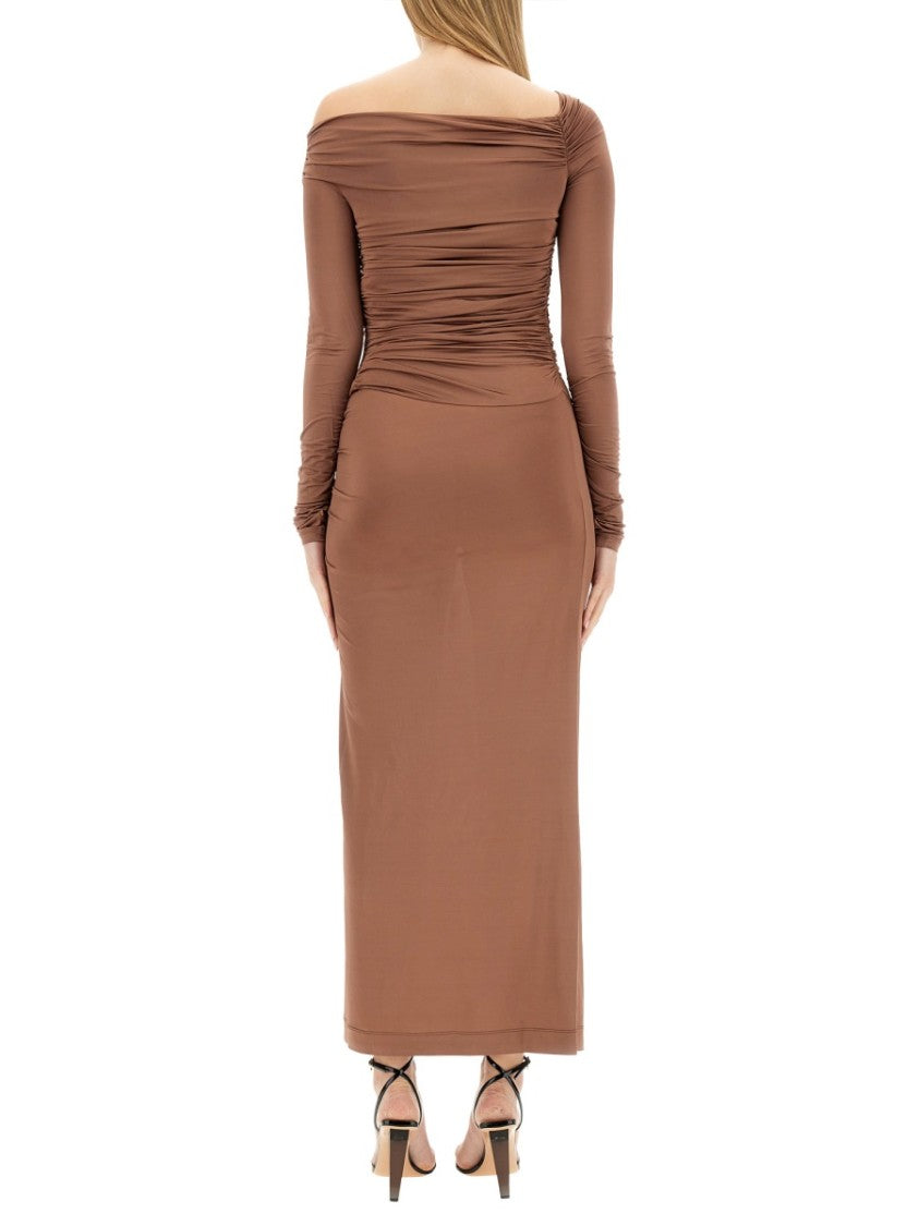 Brown Off-Shoulder Midi Dress