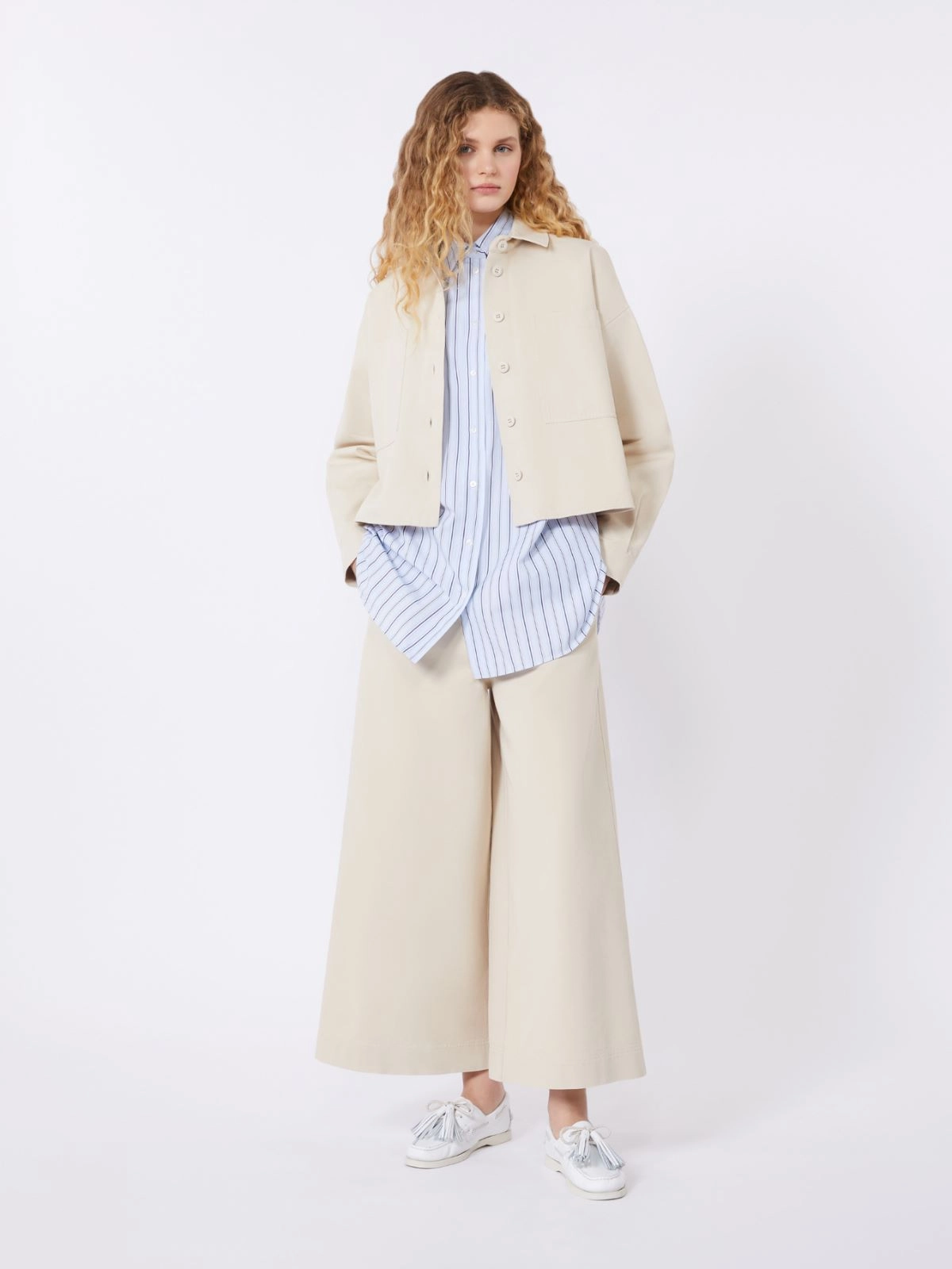Boxy Cropped Shirt Jacket with Button-Down Front