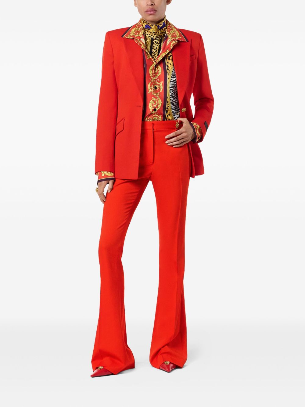 High-Waisted Flared Trousers in Bold Red