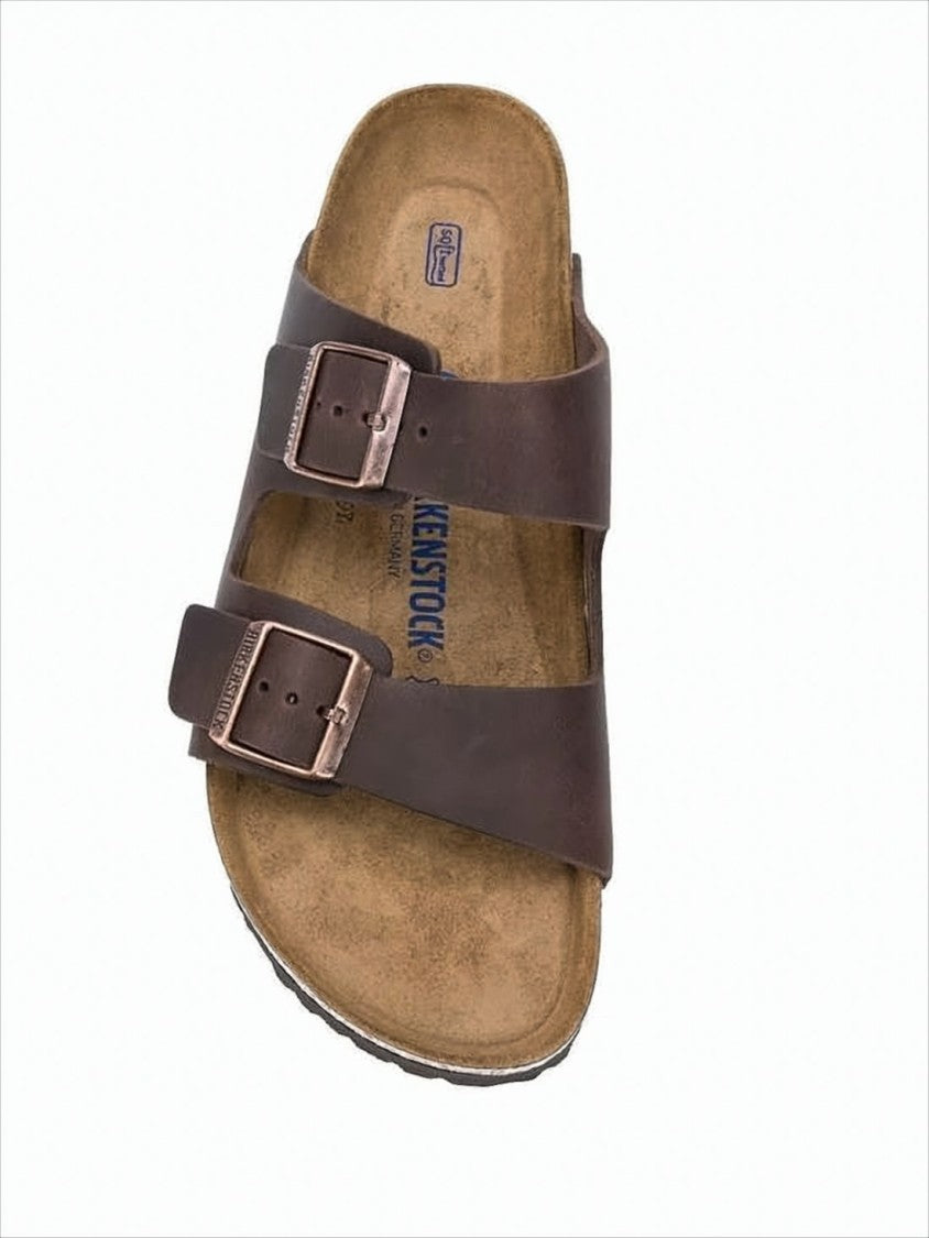 Classic Two-Strap Brown Leather Sandal with Adjustable Buckles