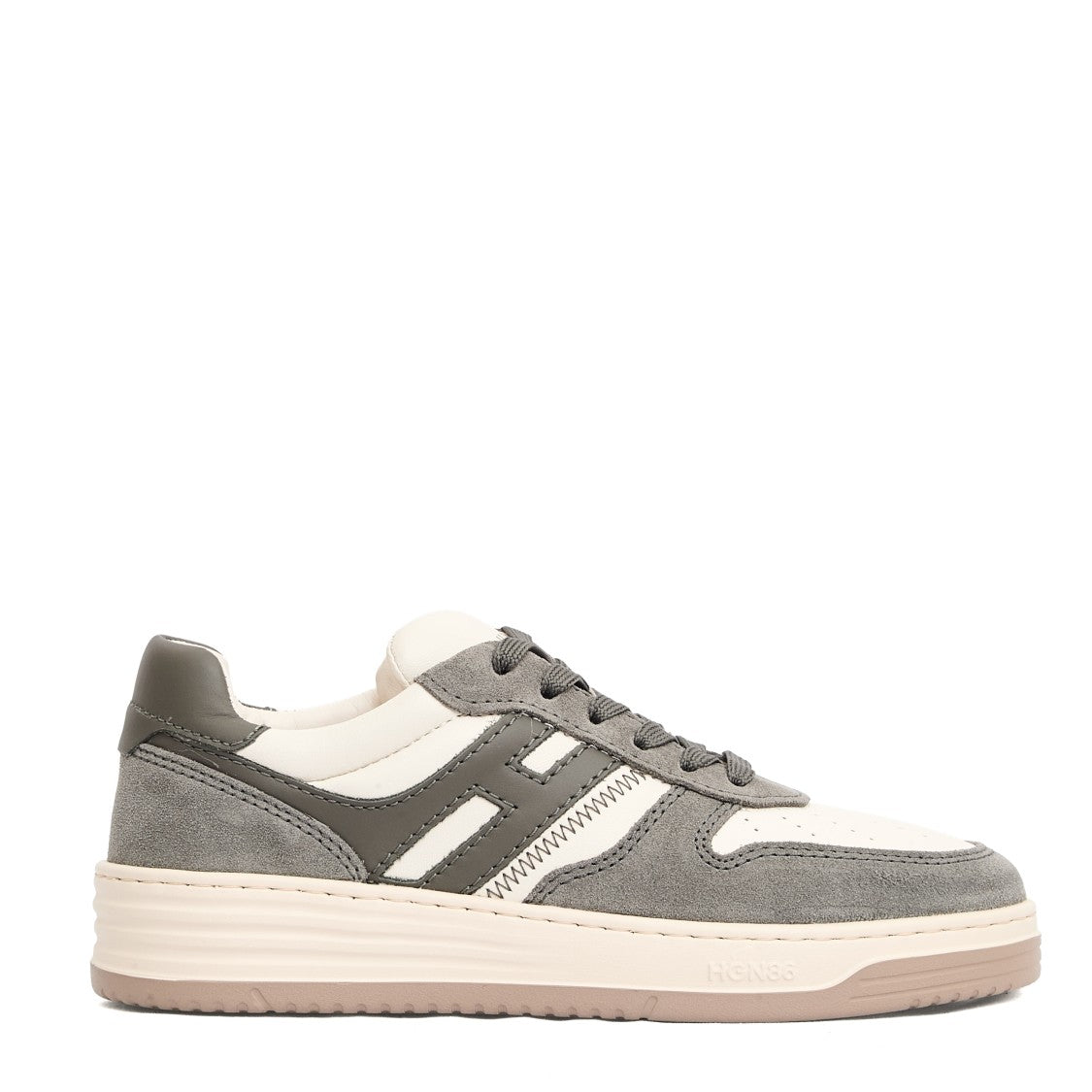 Grey White Leather Basket Cam Sneakers
