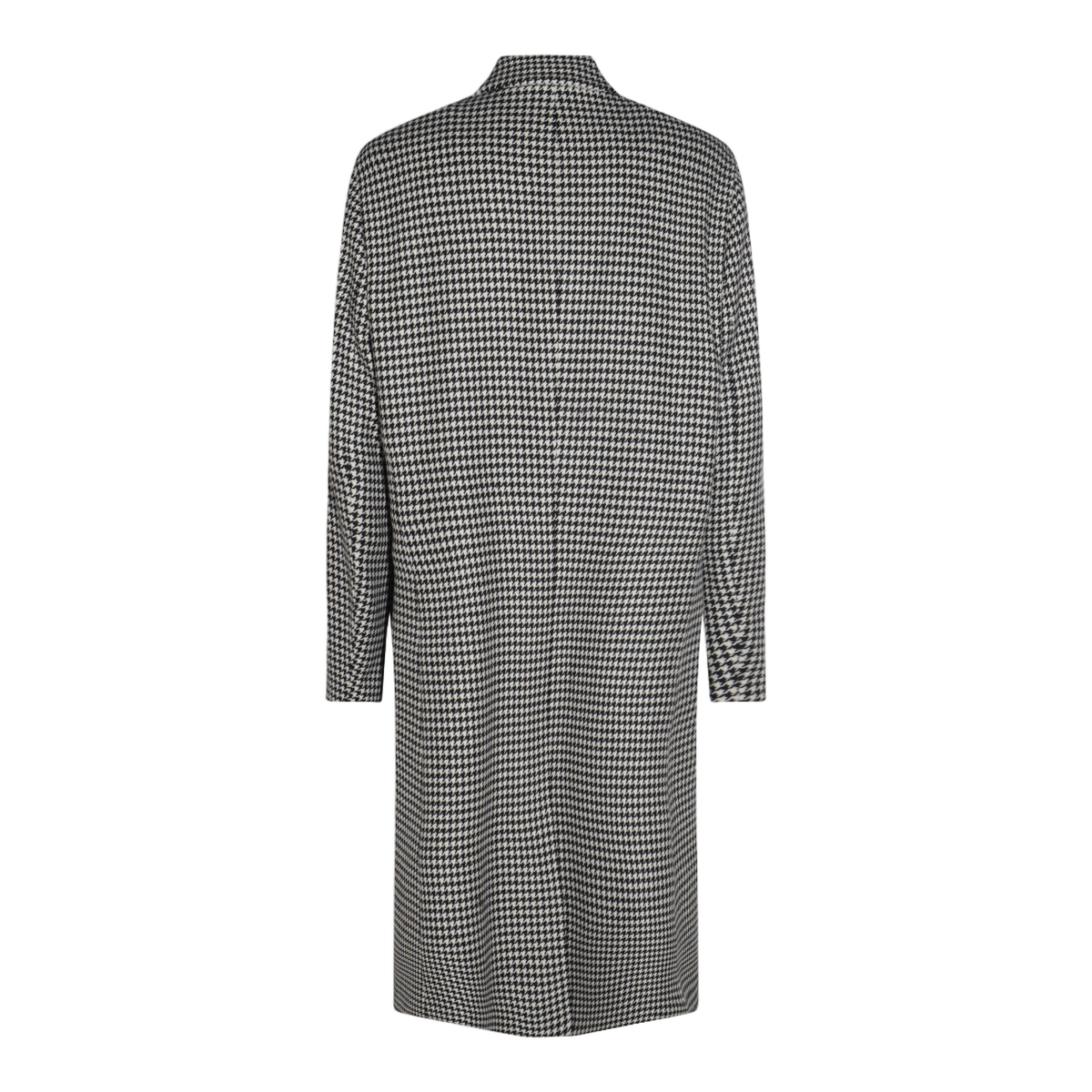 Houndstooth Pattern Long Coat with Structured Collar