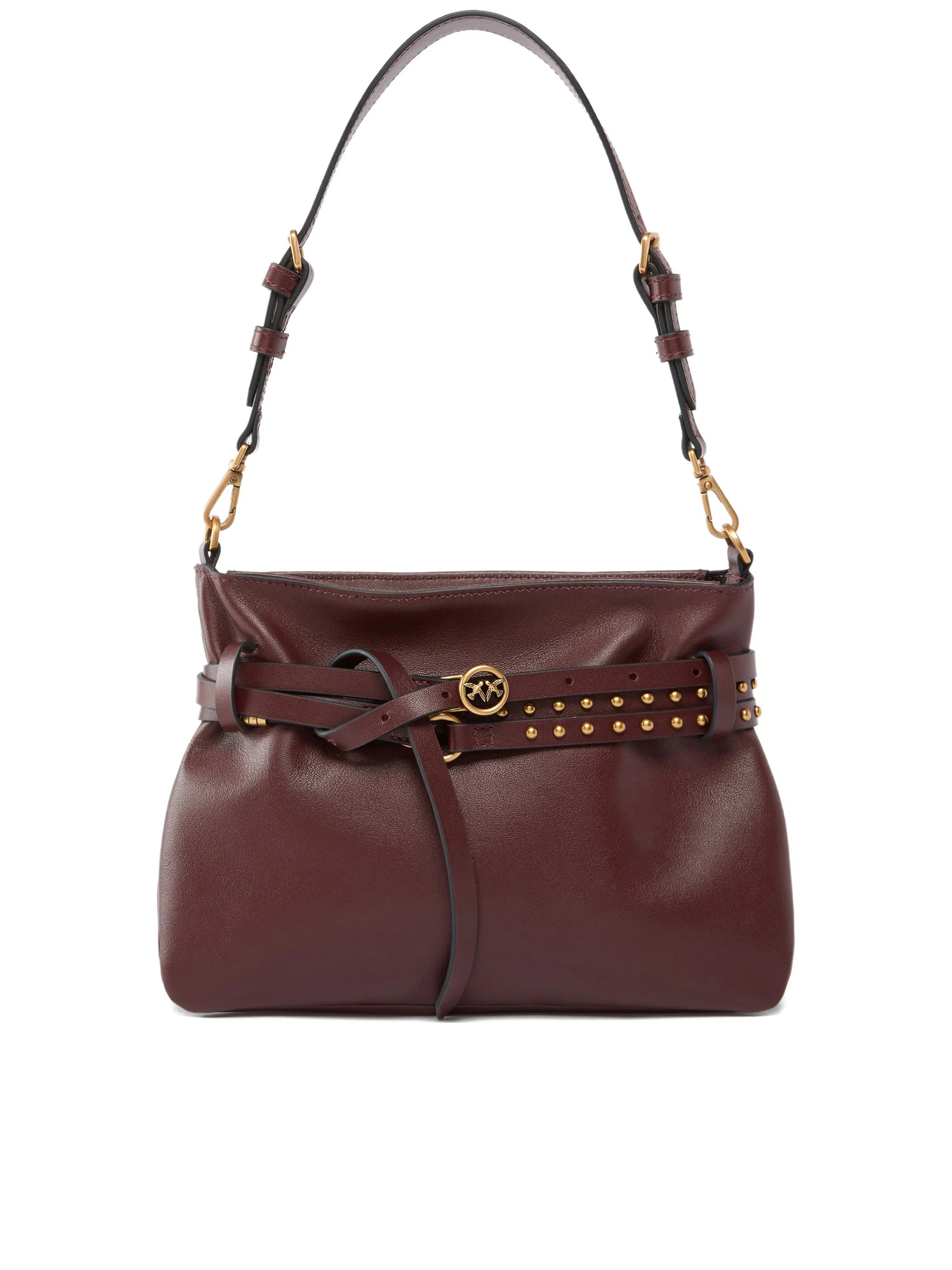 Burgundy Mini Structured Studded Shoulder Bag