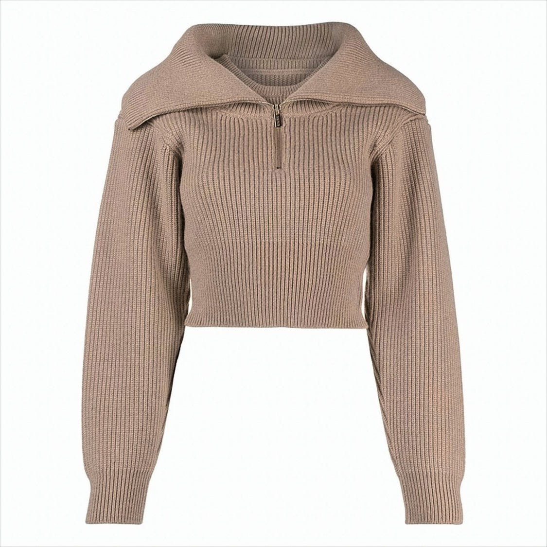 Cropped Merino Wool Sweater with Double Collar