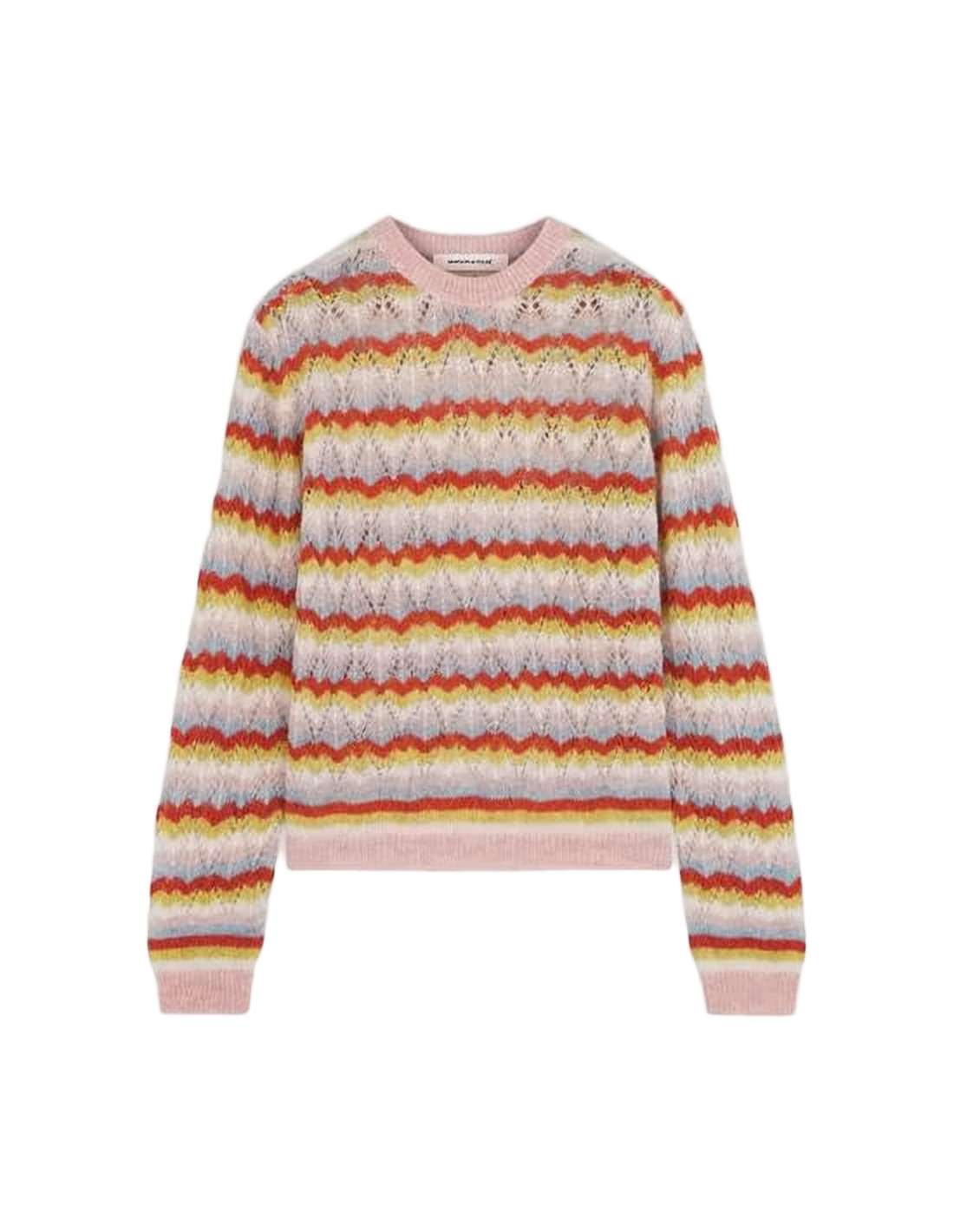 Delicate Knit Sweater with Horizontal Wavy Stripes