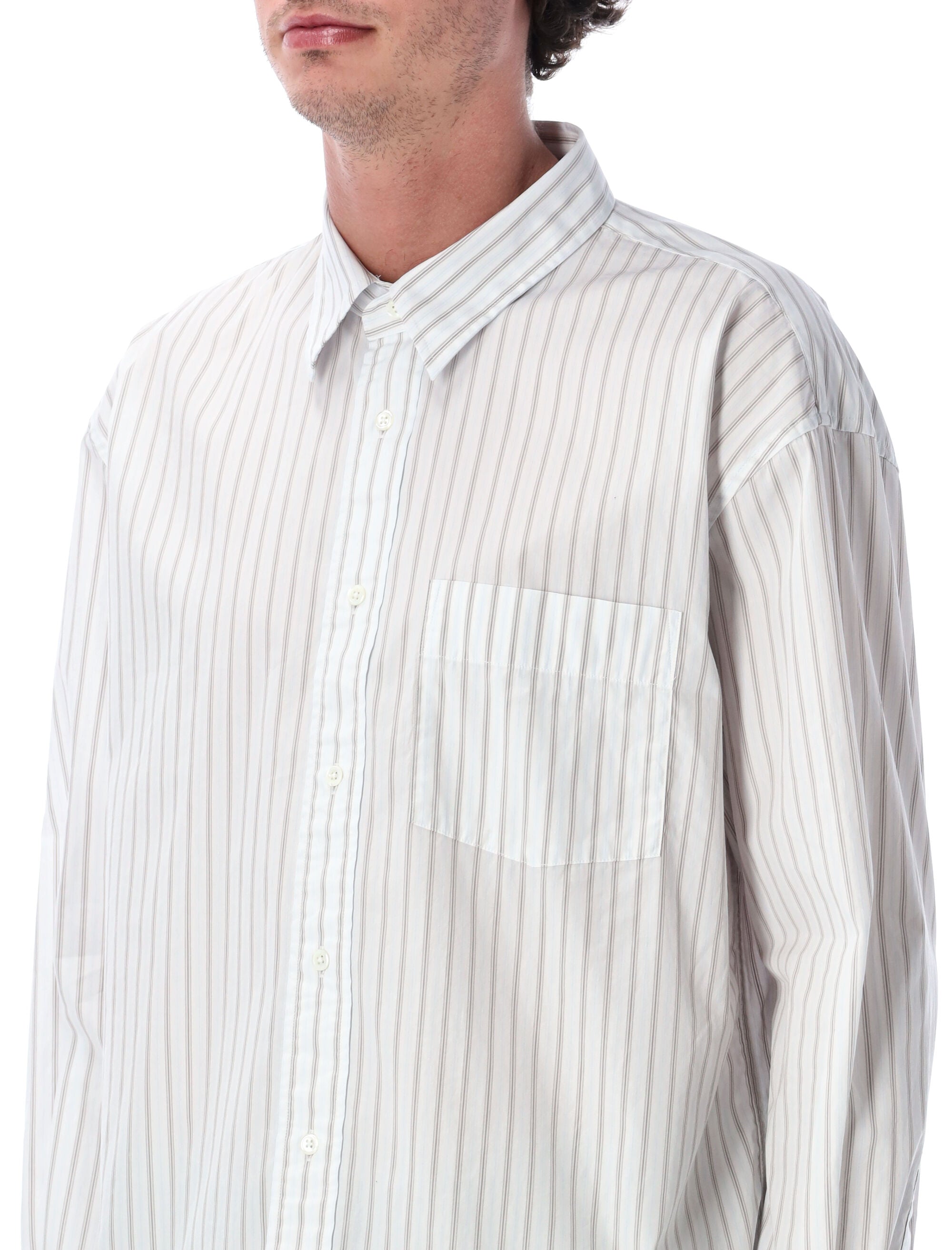New Base White Cotton Stripe Shirt