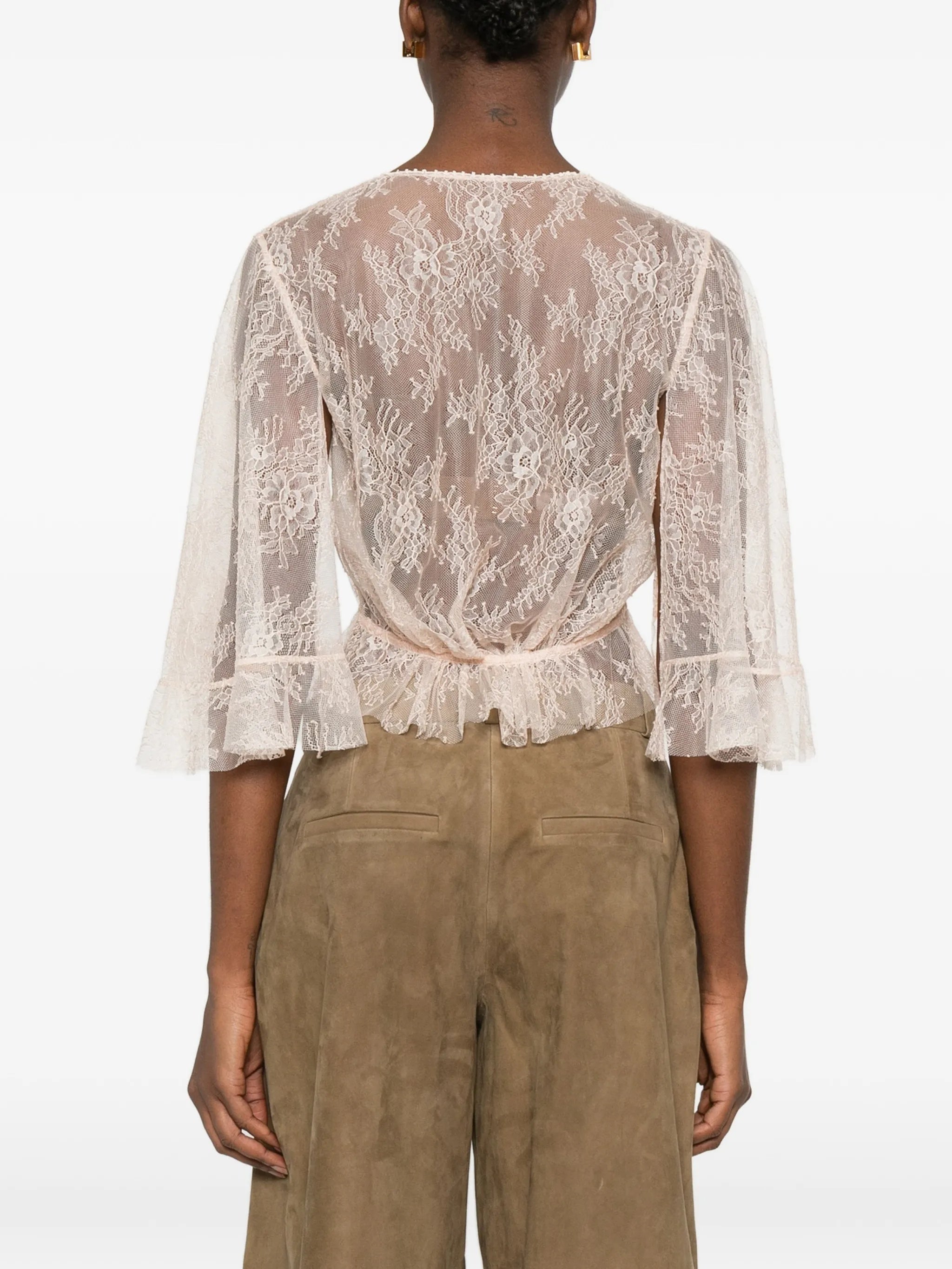Black Cropped Sheer Lace Top