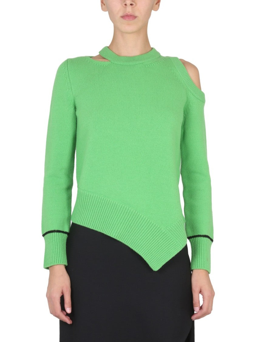 Rib-Knit Sweater With Asymmetrical Hemline