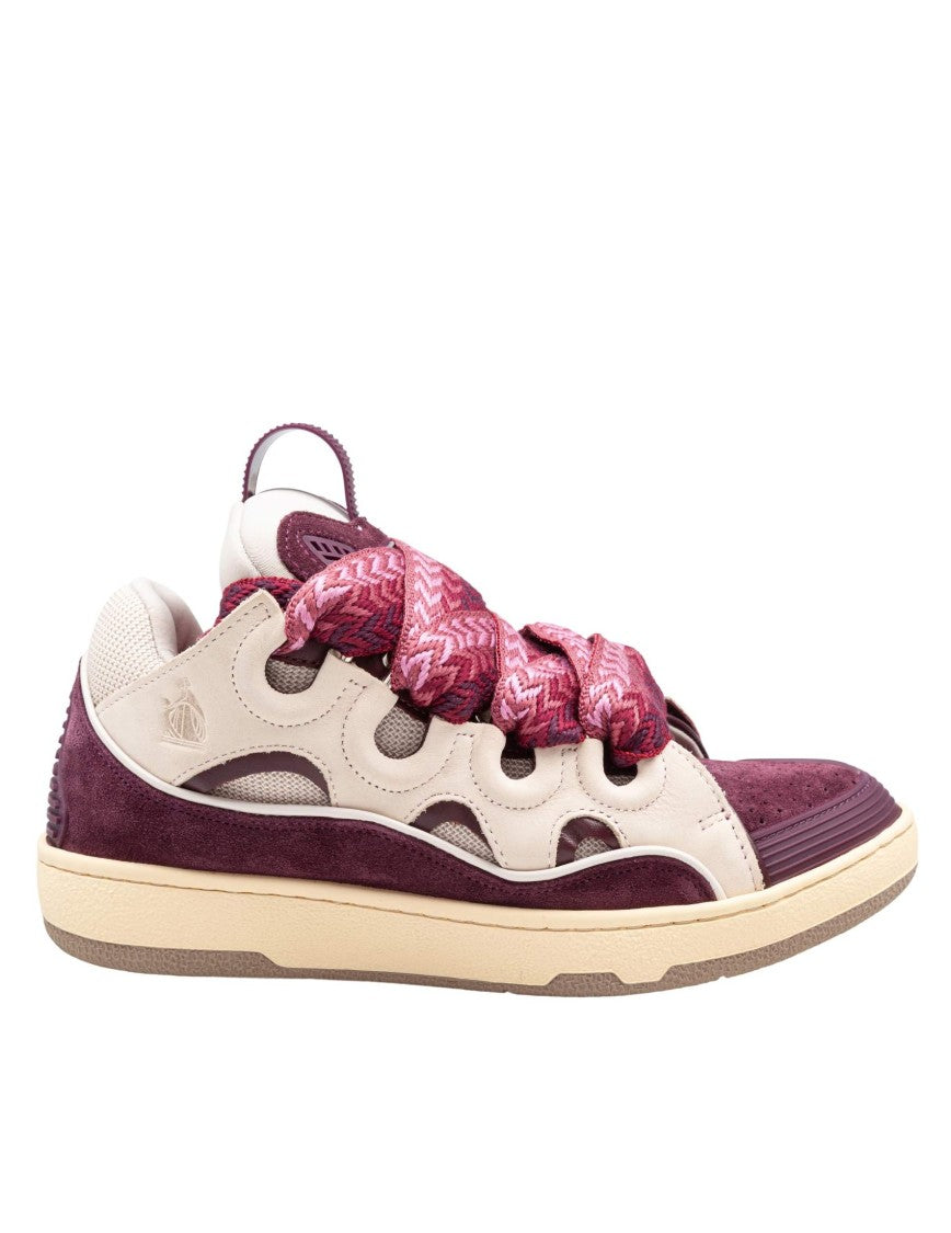 Curb Leather And Fabric Sneakers In Beige And Burgundy