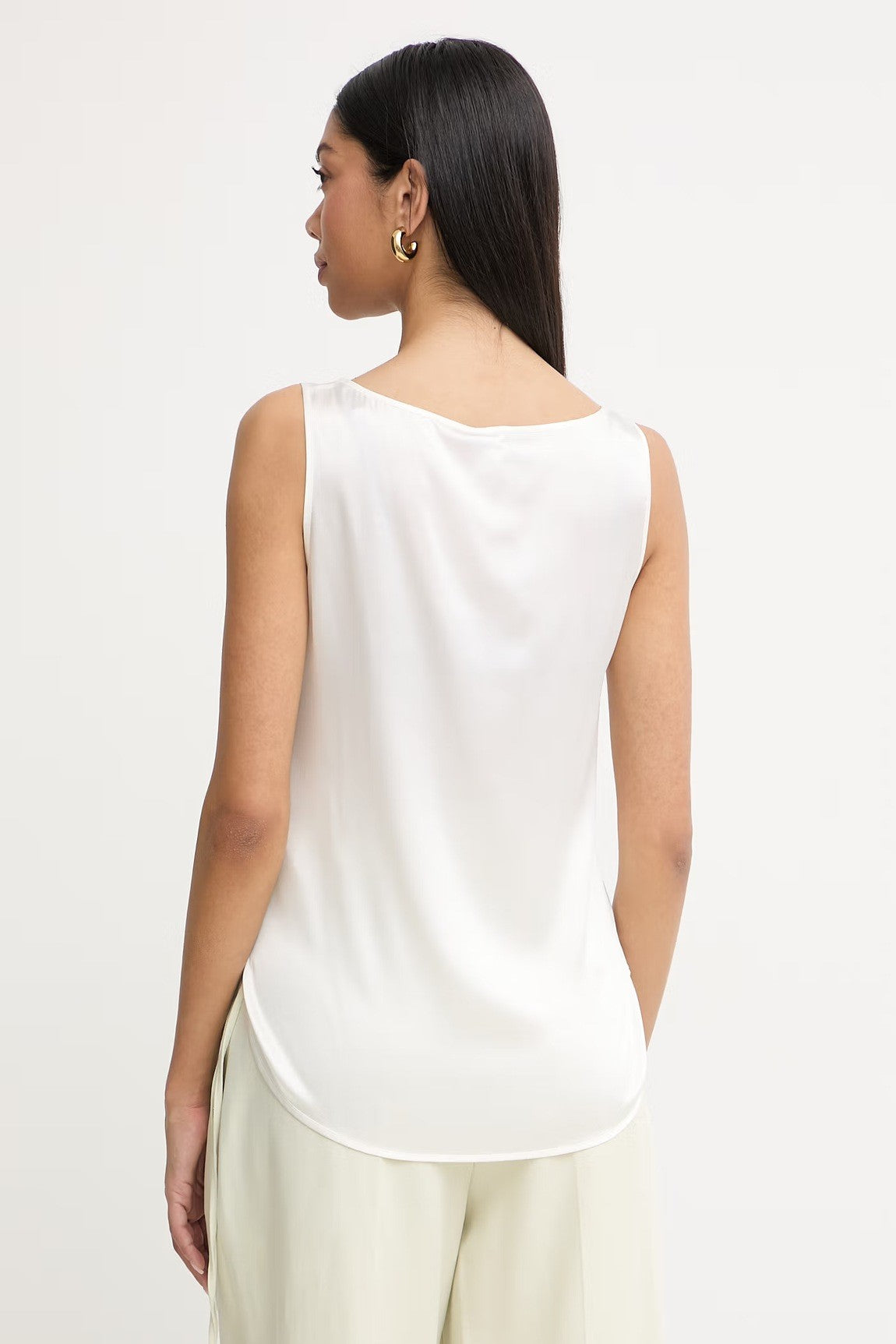 Silky White Sleeveless Top with Classic Scoop Neckline
