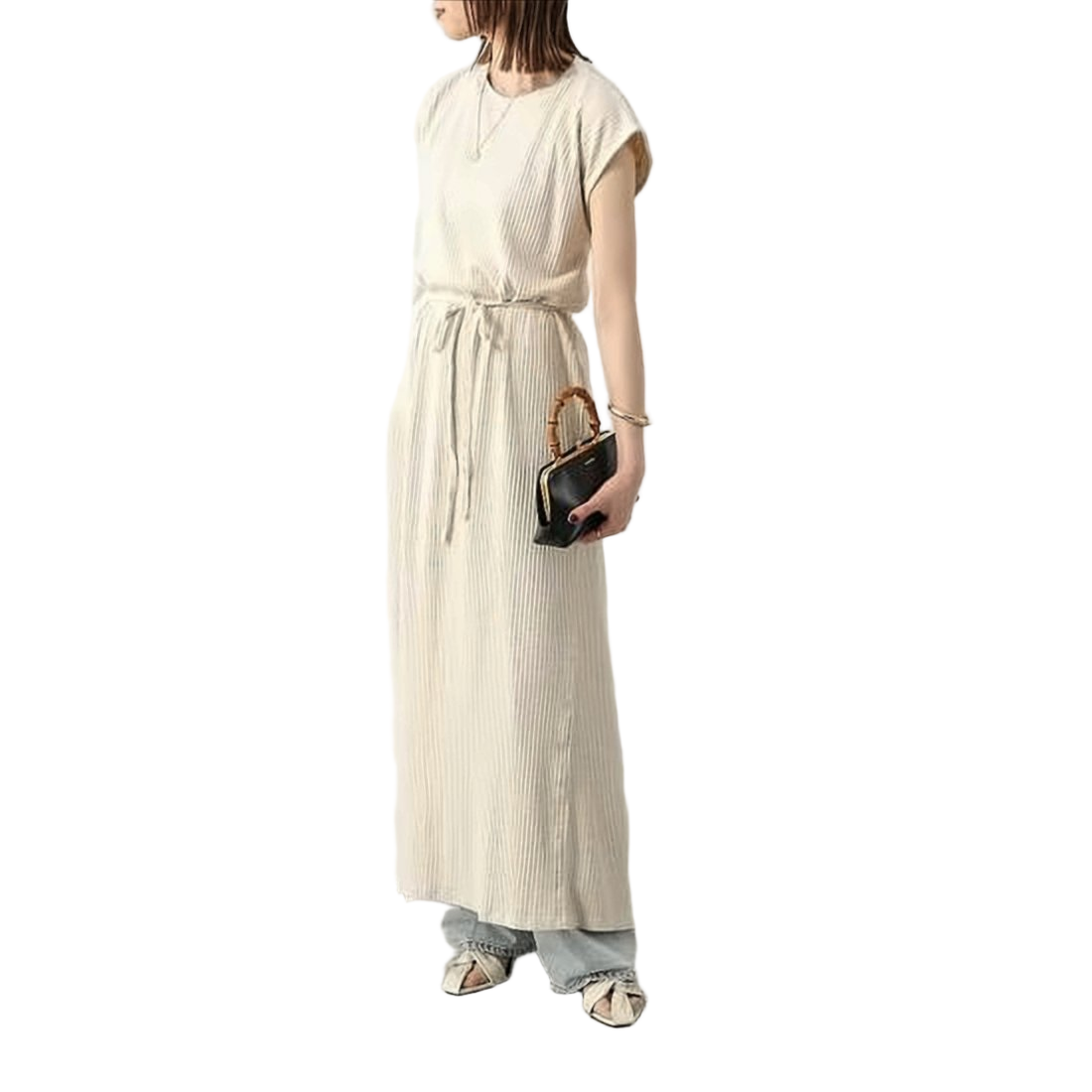 Ribbed Midi Dress with Self-Tie Belt