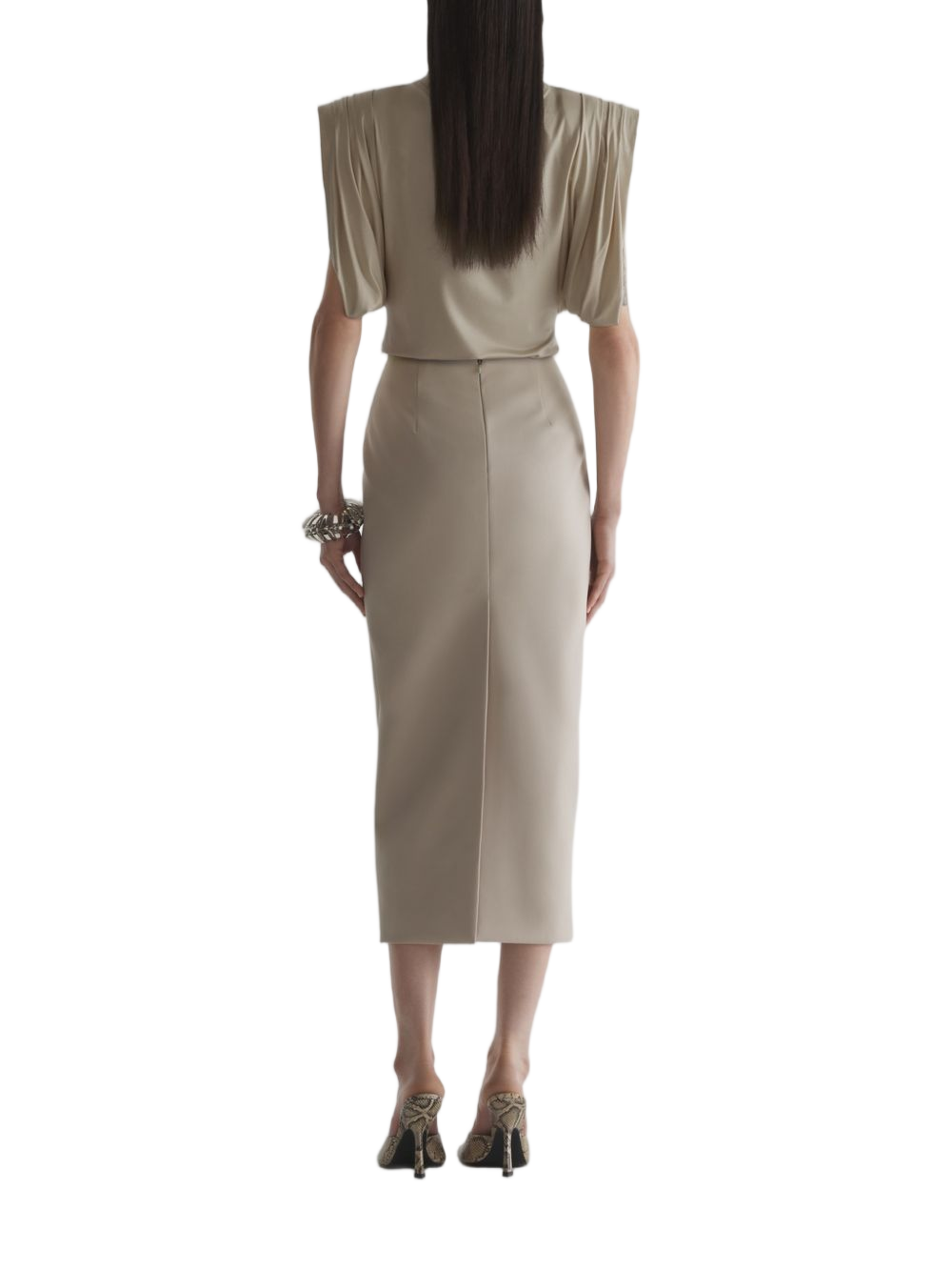 Brown High-Neck Top with Structured Puff Sleeves