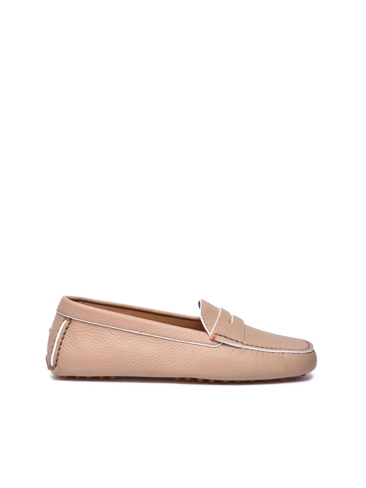 Beige Hammered Leather Rubber Women's Hammered Loafer