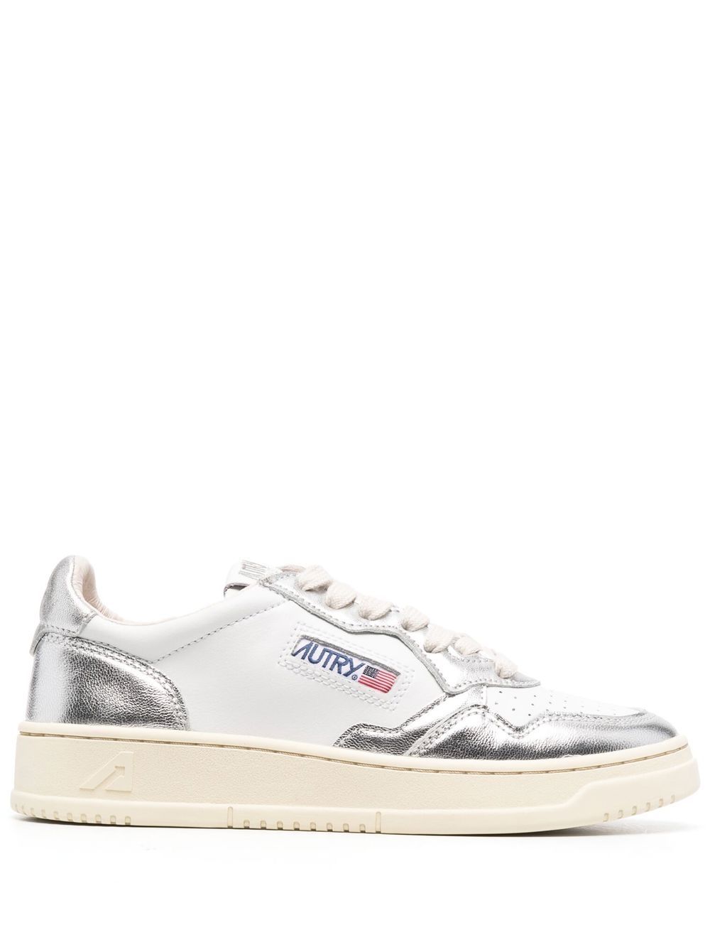 White Sneakers with Silver Accents