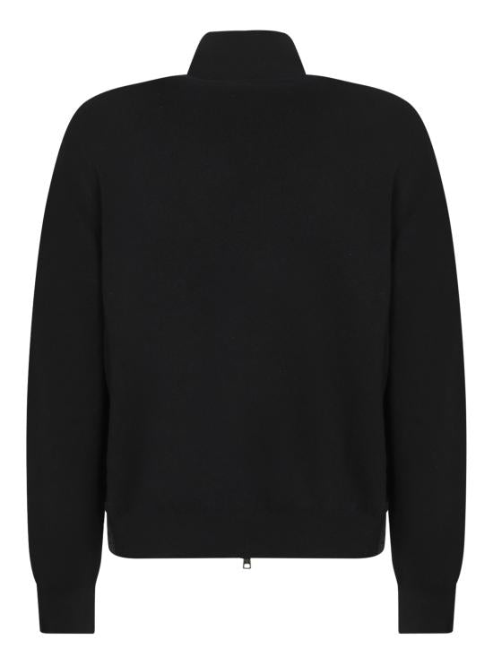 Quilted Black Wool and Cashmere Zip-Up Cardigan
