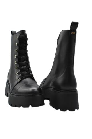 Black Leather Boots With Platform Sole