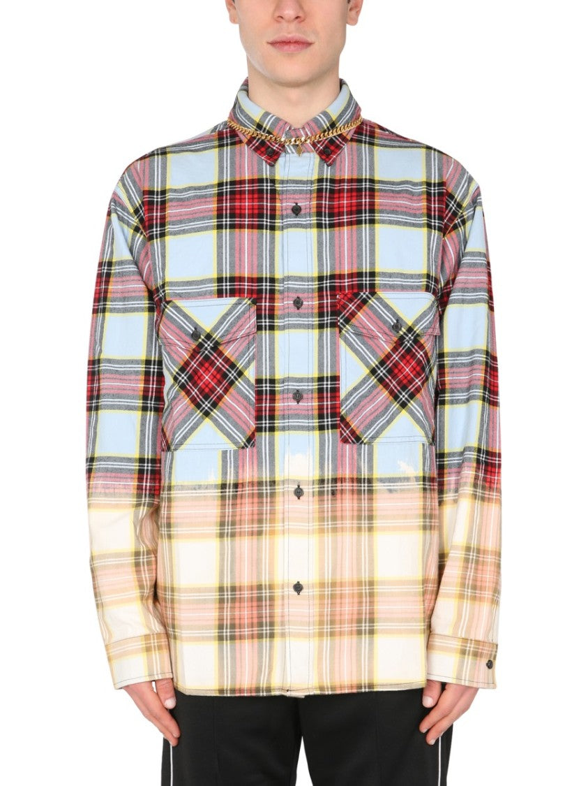 Check Print Shirt With Gradient Transition