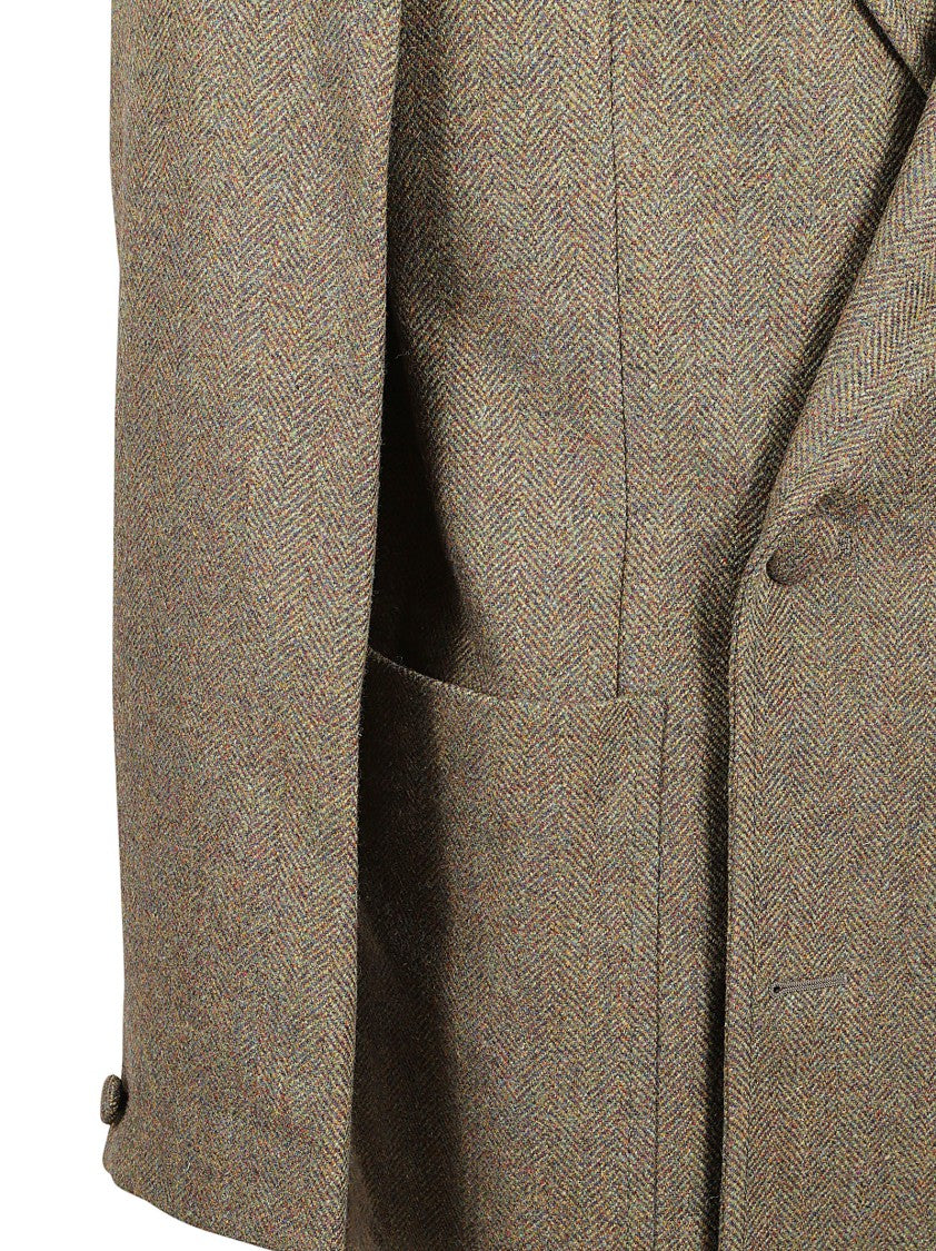 Double-Breasted Tailored Coat With Herringbone Pattern